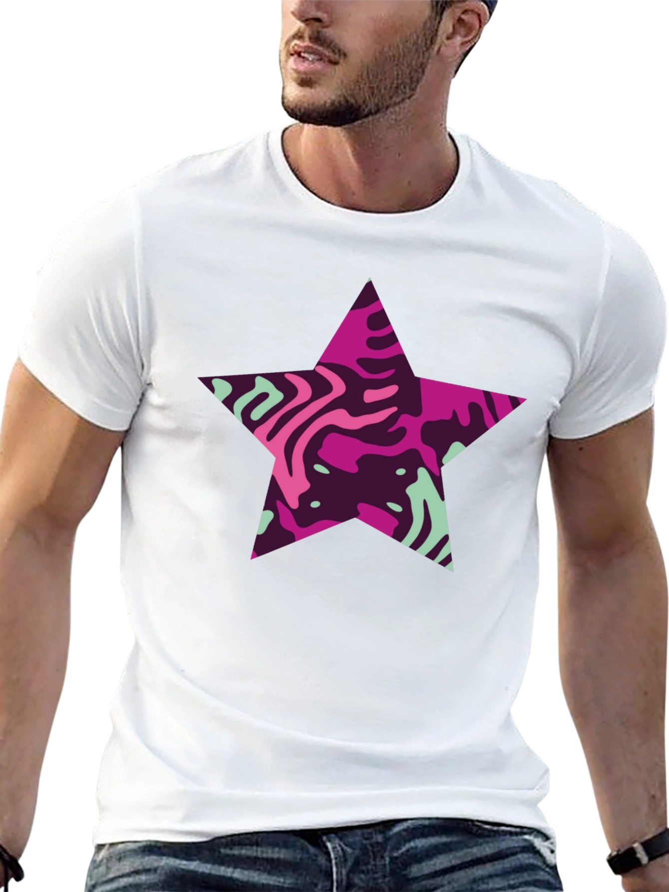 Stylish Star Graphic T-Shirt - Mens Black Tee