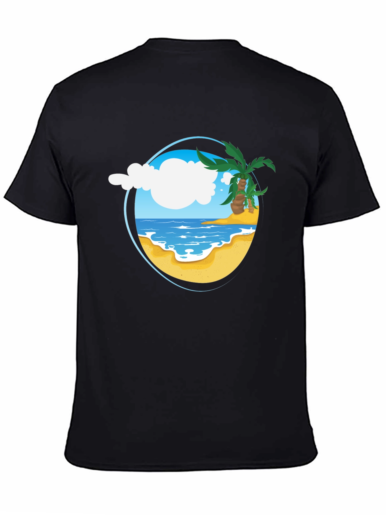 Tropical Beach Graphic Tee - Black Cotton Shirt