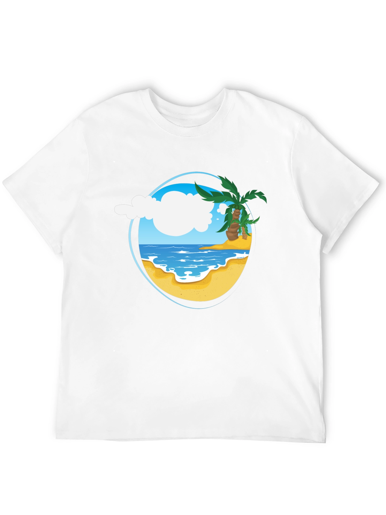 Tropical Beach Graphic Tee - Black Cotton Shirt