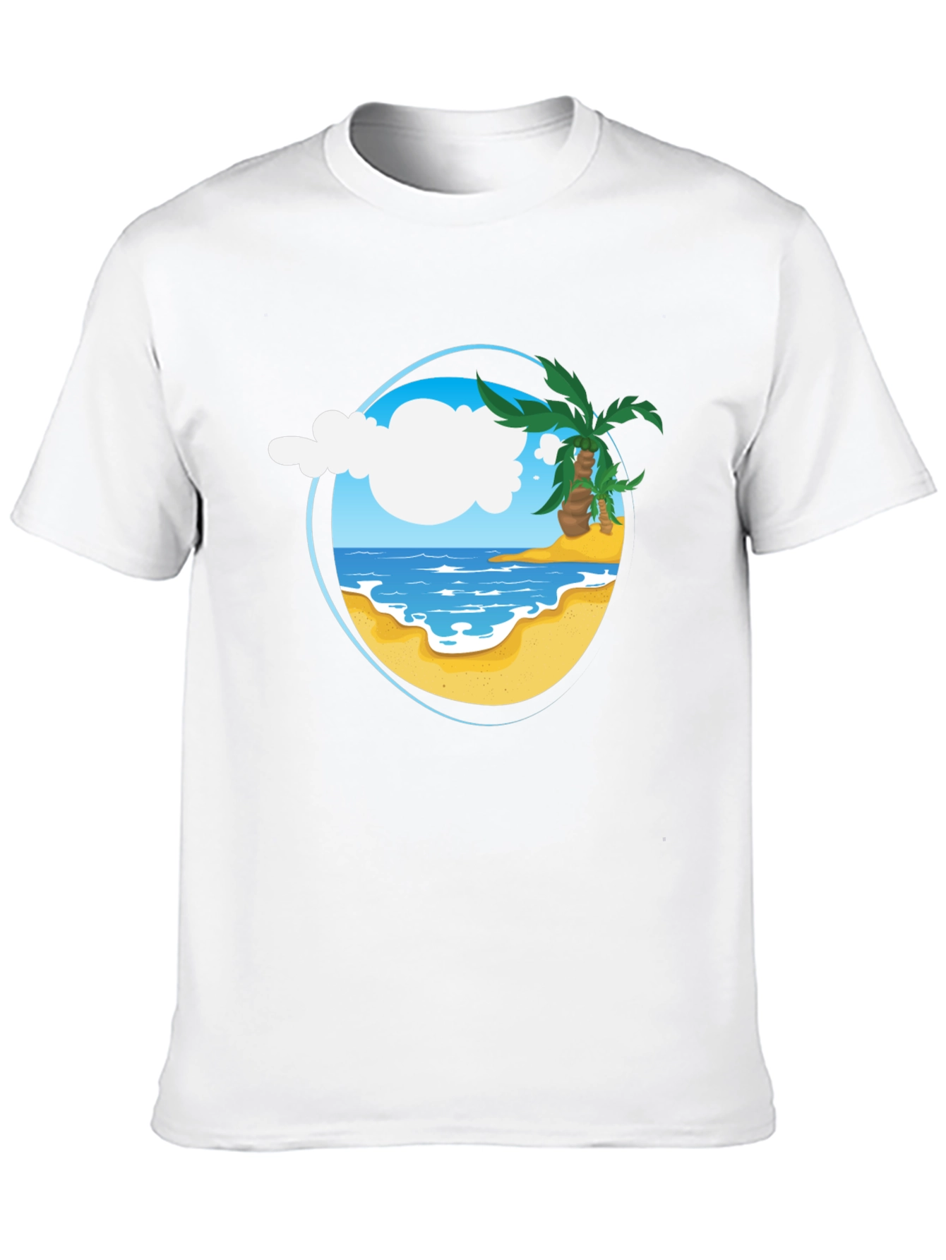 Tropical Beach Graphic Tee - Black Cotton Shirt