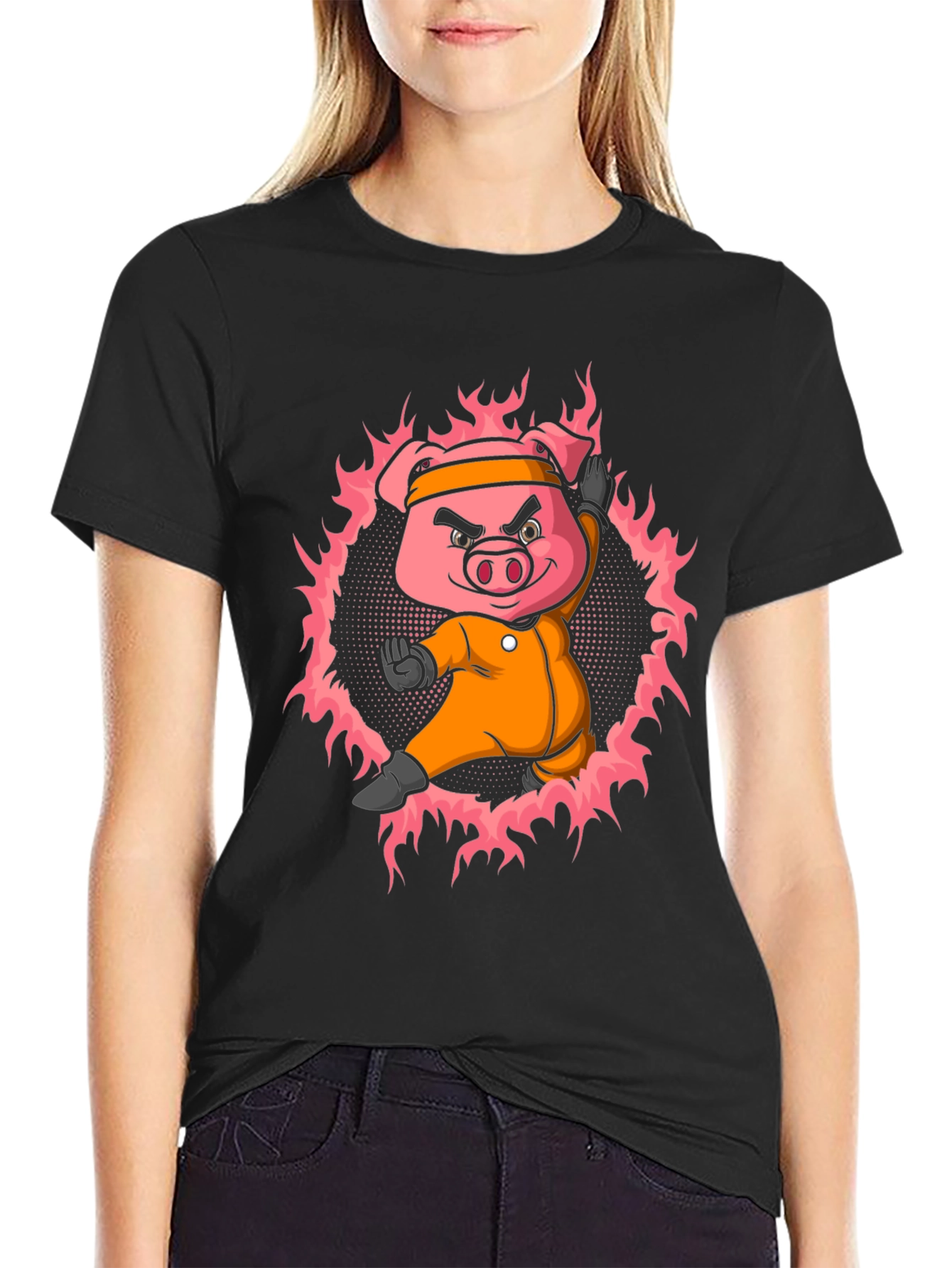 Karate Pig T-Shirt - Black Cotton Tee