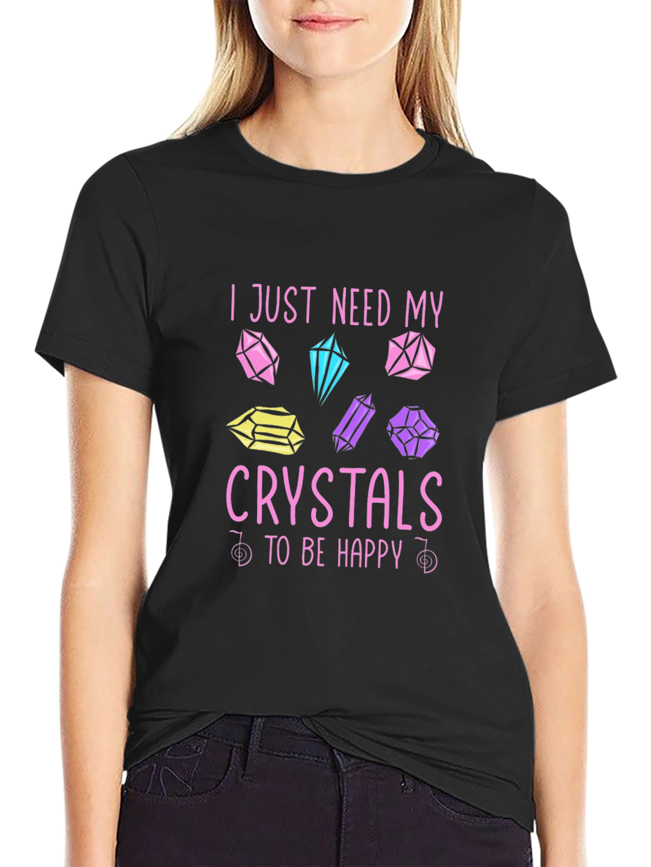 Crystals Make Me Happy Black T-Shirt