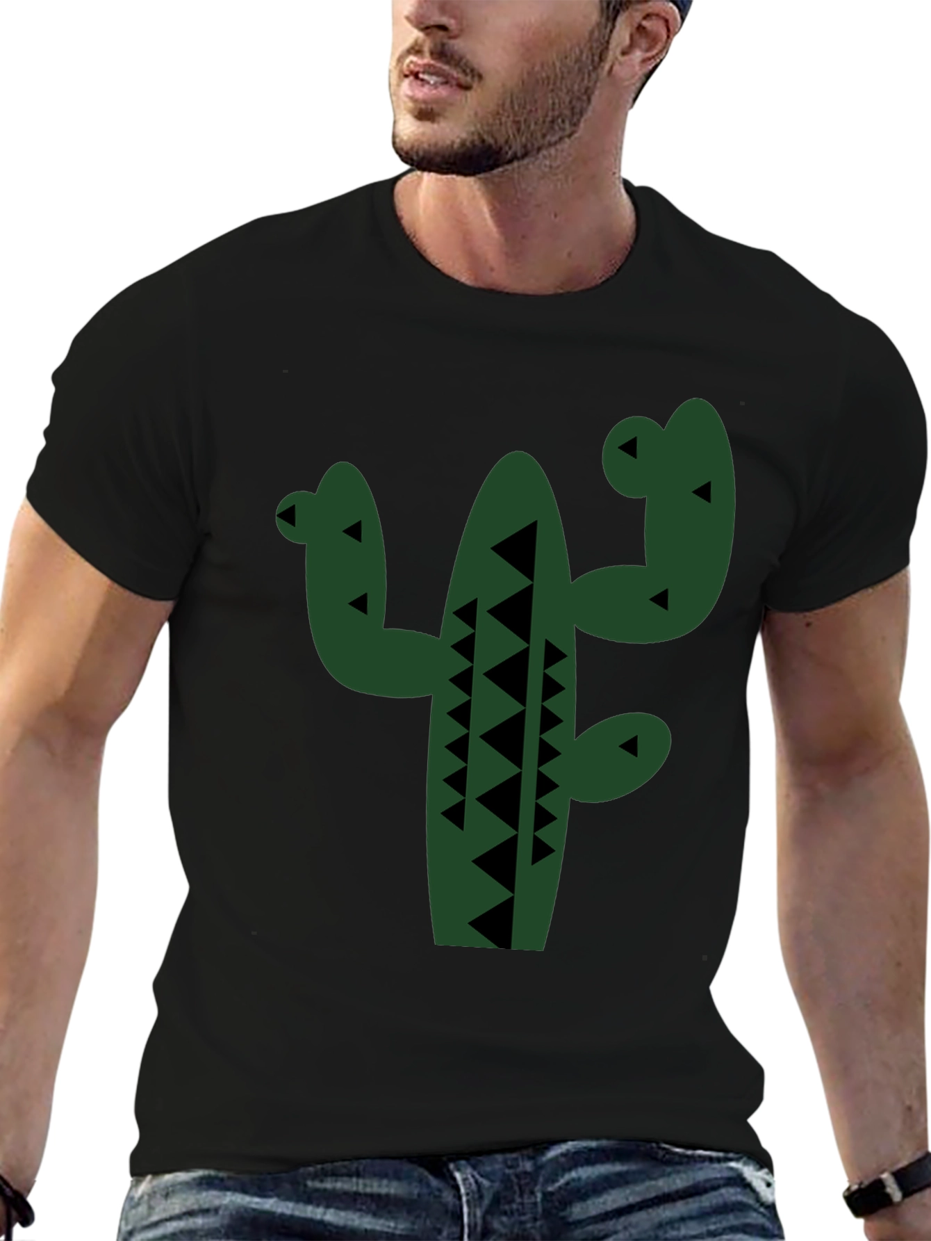 Cactus Graphic Tee - Black Cotton T-Shirt