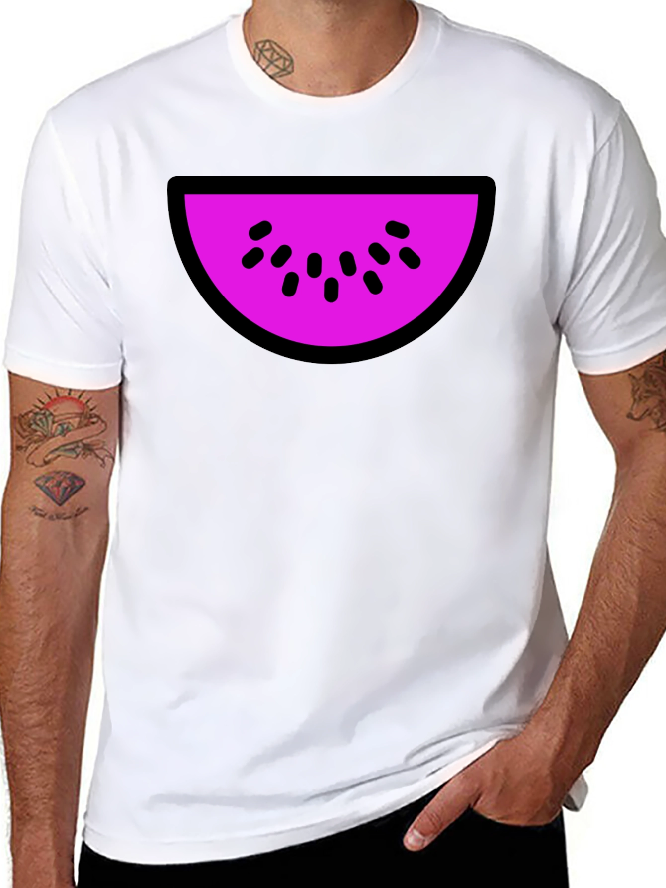 Whimsical Watermelon Slice Graphic Tee - Black