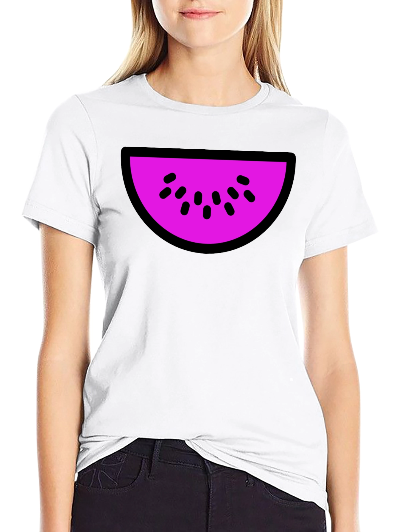 Whimsical Watermelon Slice Graphic Tee - Black