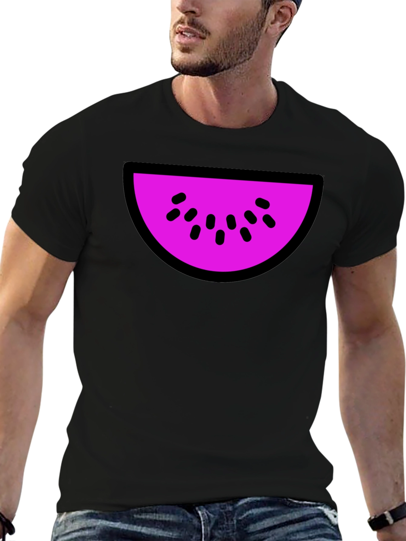 Whimsical Watermelon Slice Graphic Tee - Black
