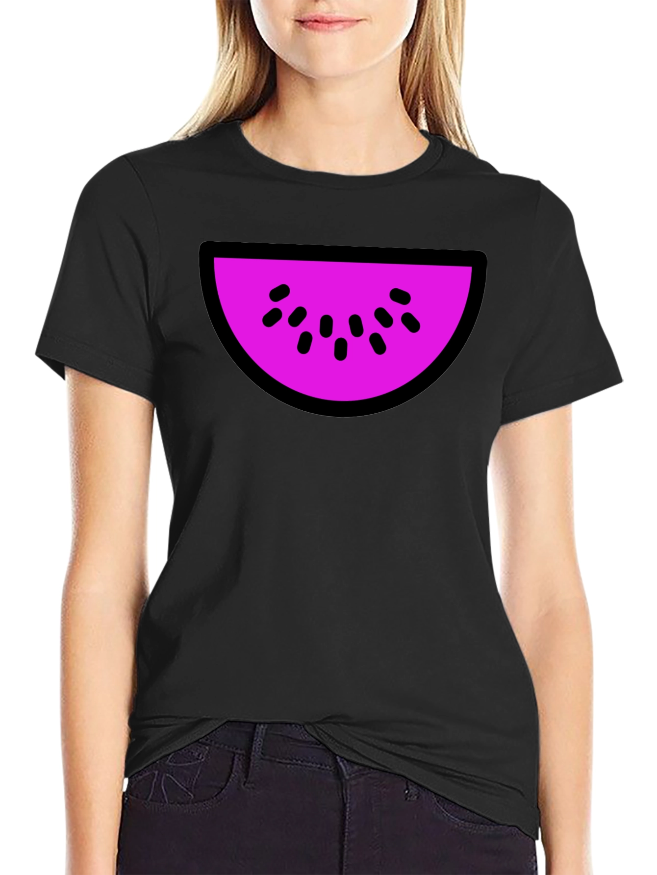 Whimsical Watermelon Slice Graphic Tee - Black