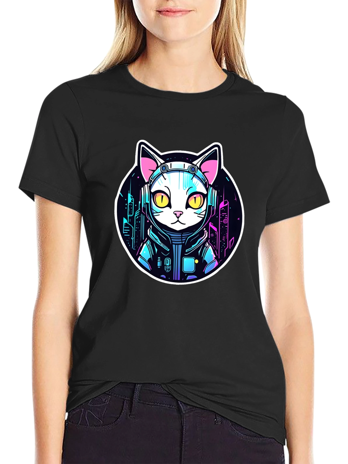 Cyberpunk Cat T-Shirt - Sci-Fi Style