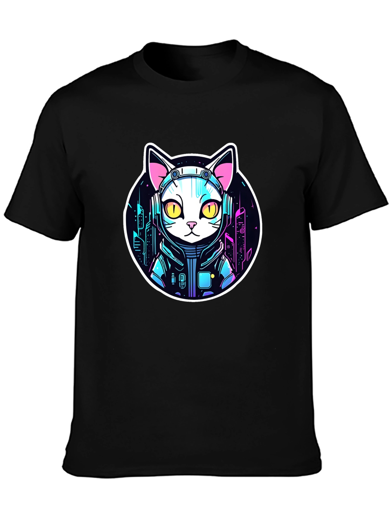 Cyberpunk Cat T-Shirt - Sci-Fi Style