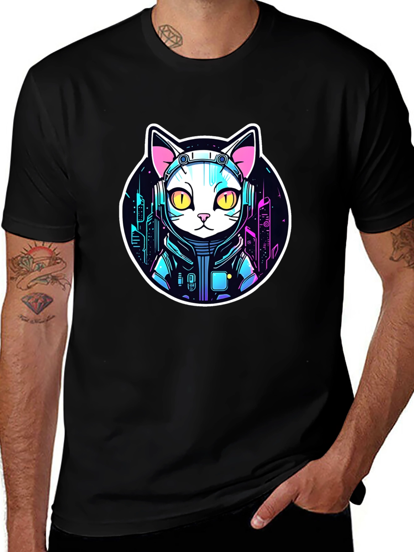 Cyberpunk Cat T-Shirt - Sci-Fi Style