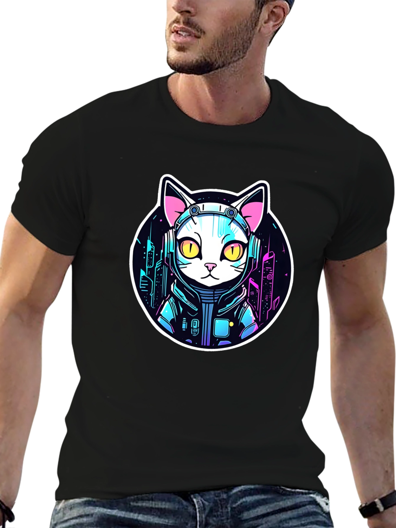 Cyberpunk Cat T-Shirt - Sci-Fi Style