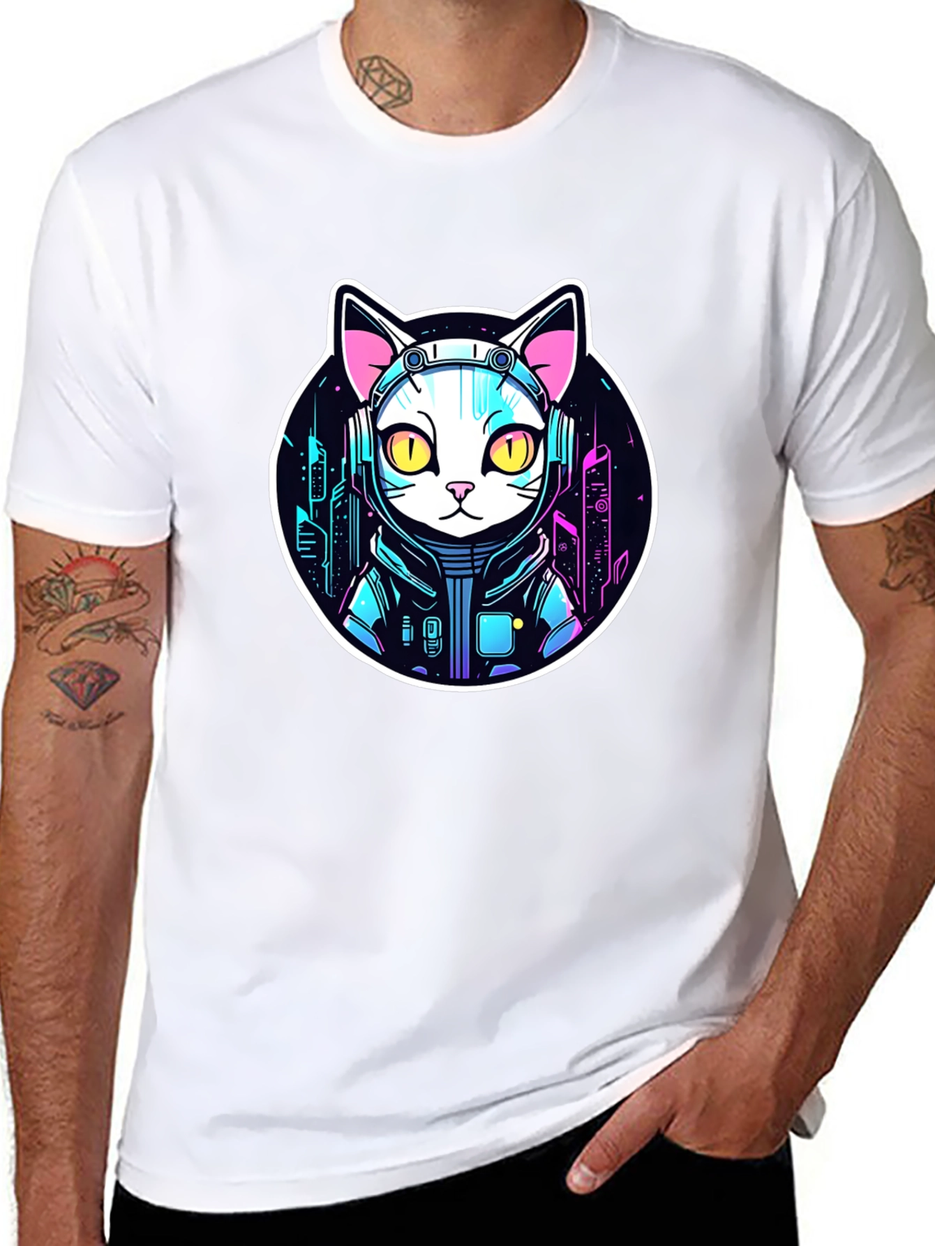 Cyberpunk Cat T-Shirt - Sci-Fi Style