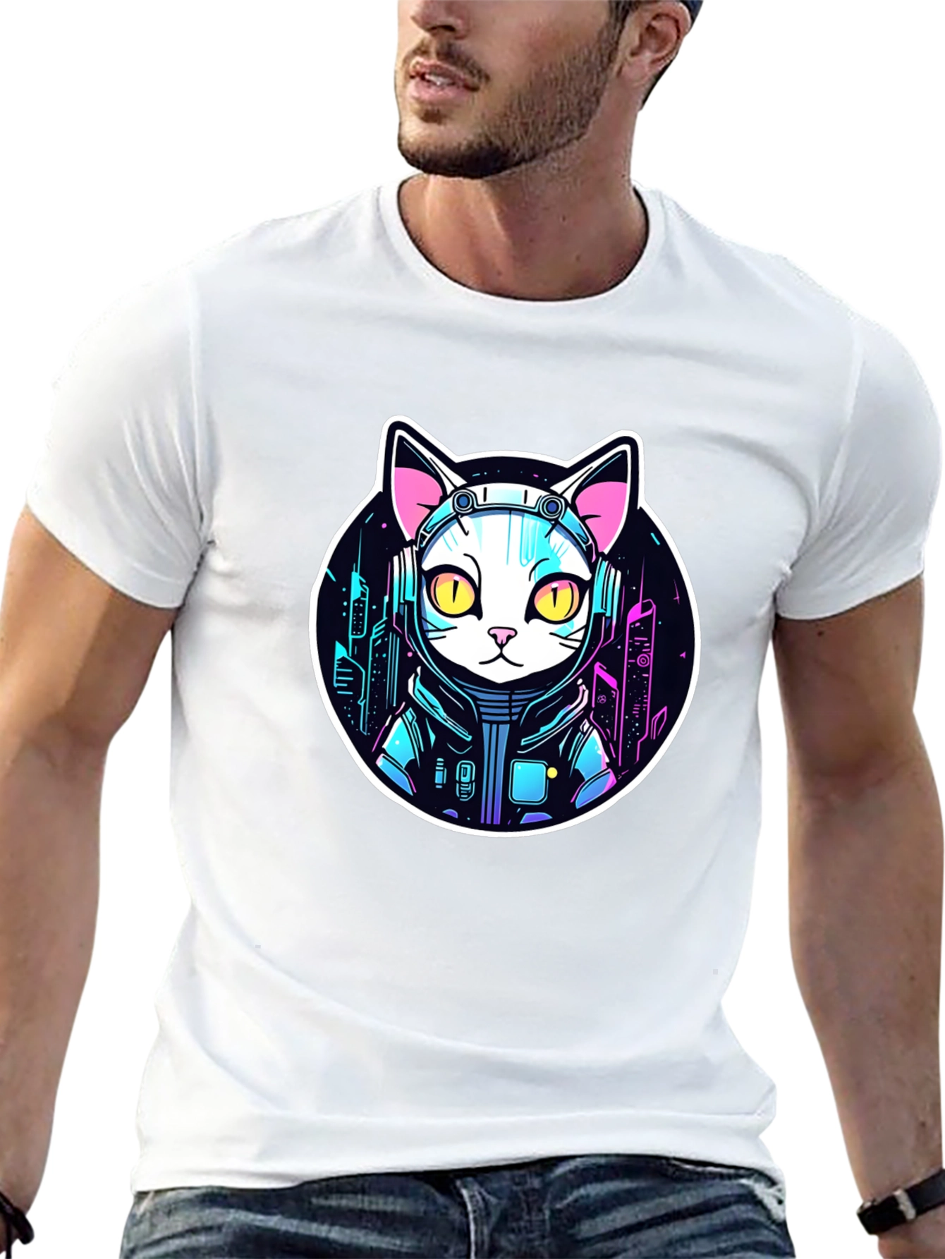 Cyberpunk Cat T-Shirt - Sci-Fi Style