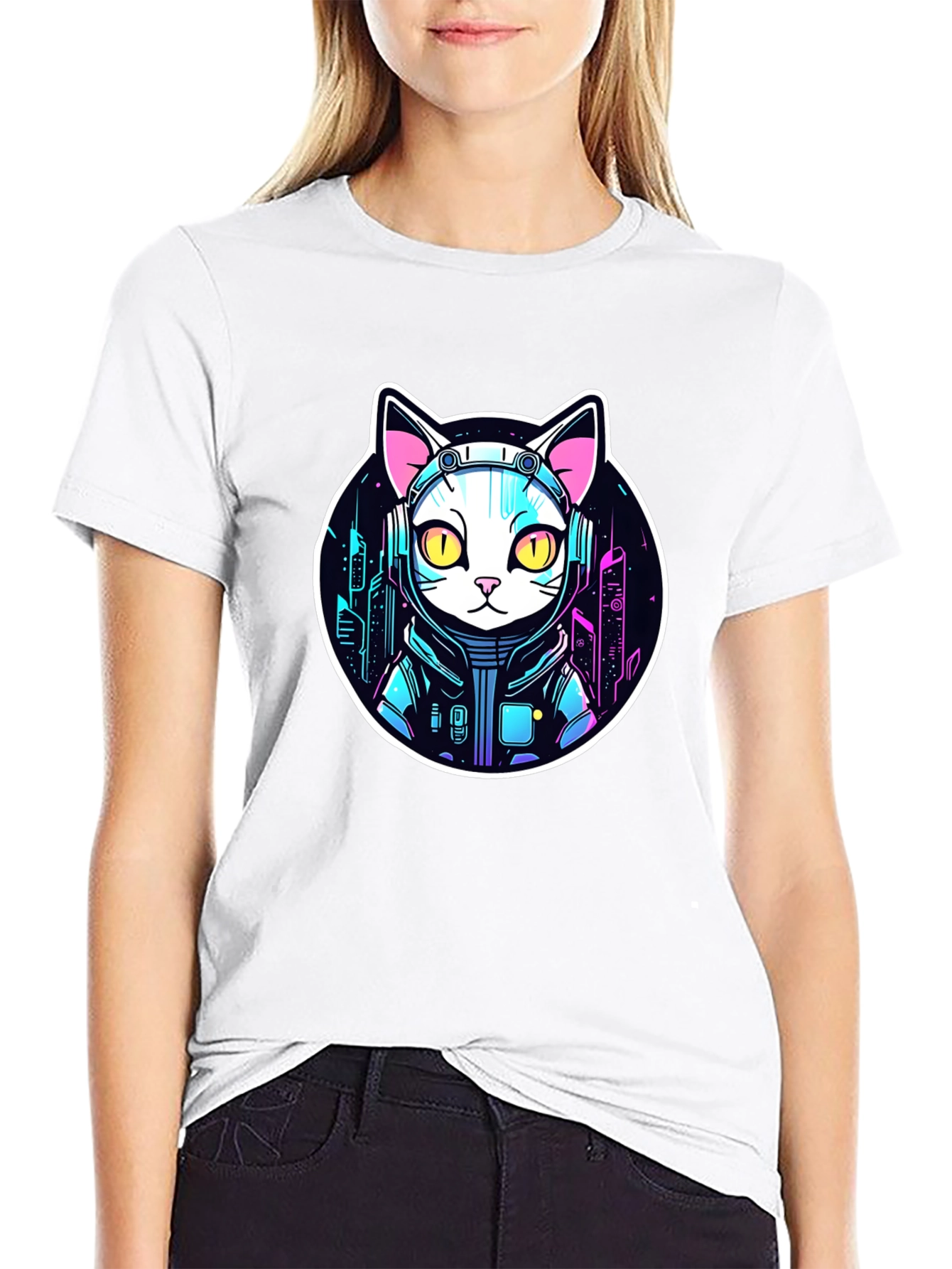 Cyberpunk Cat T-Shirt - Sci-Fi Style