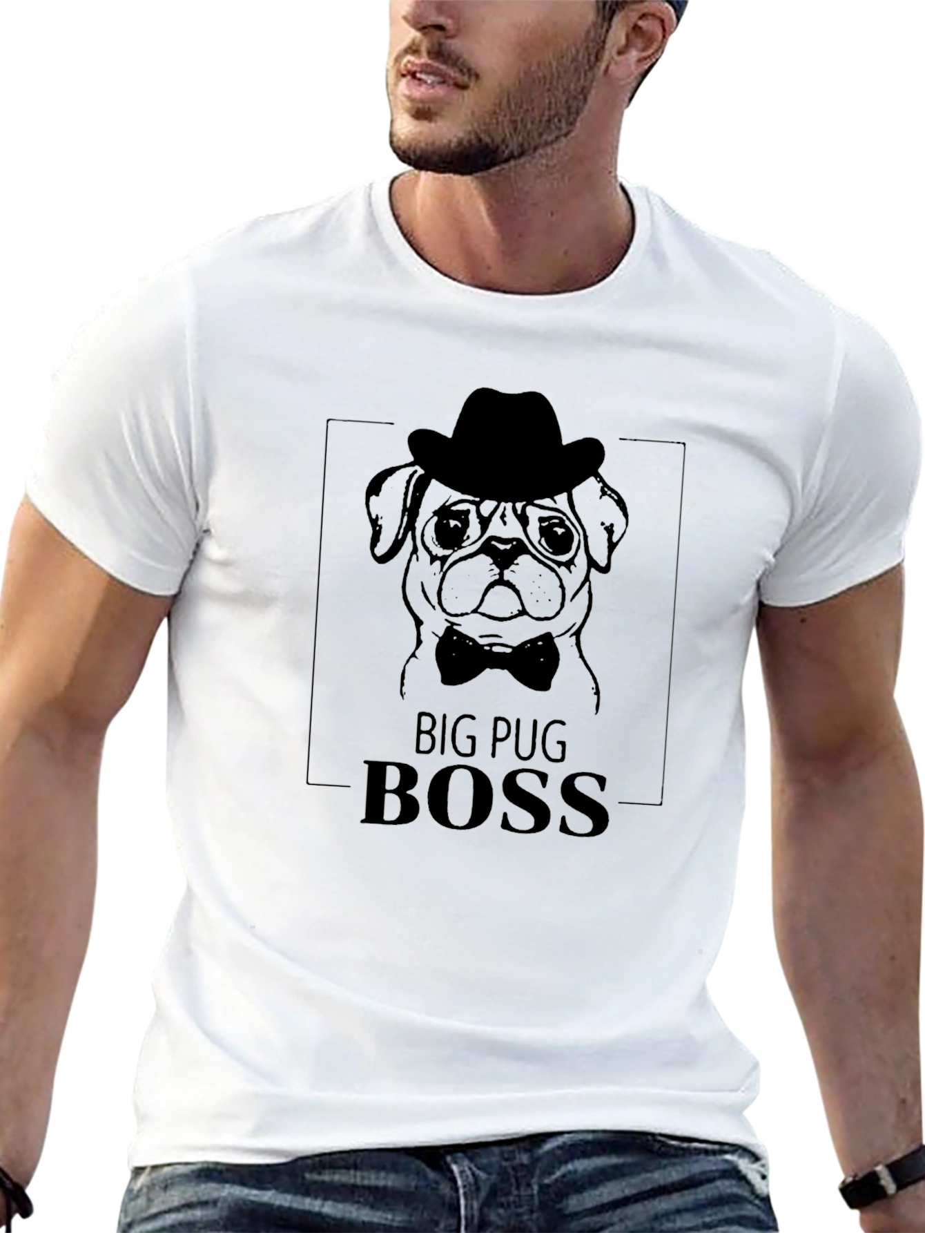Big Pug Boss Graphic Tee - Black Cotton T-Shirt