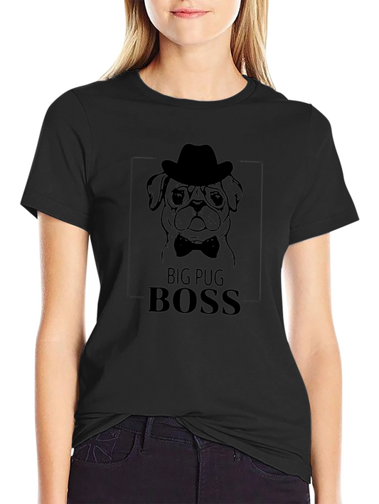 Big Pug Boss Graphic Tee - Black Cotton T-Shirt