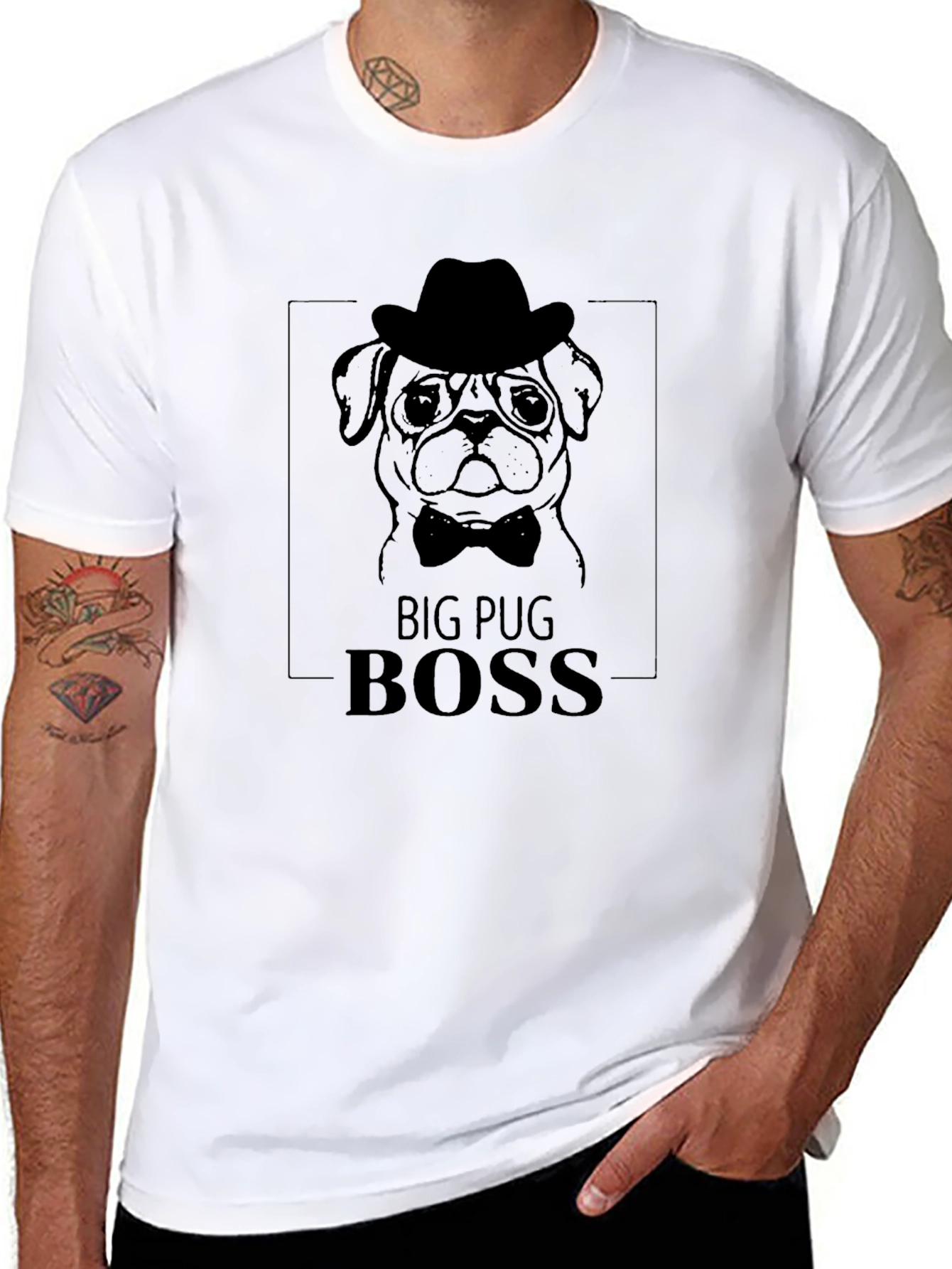 Big Pug Boss Graphic Tee - Black Cotton T-Shirt