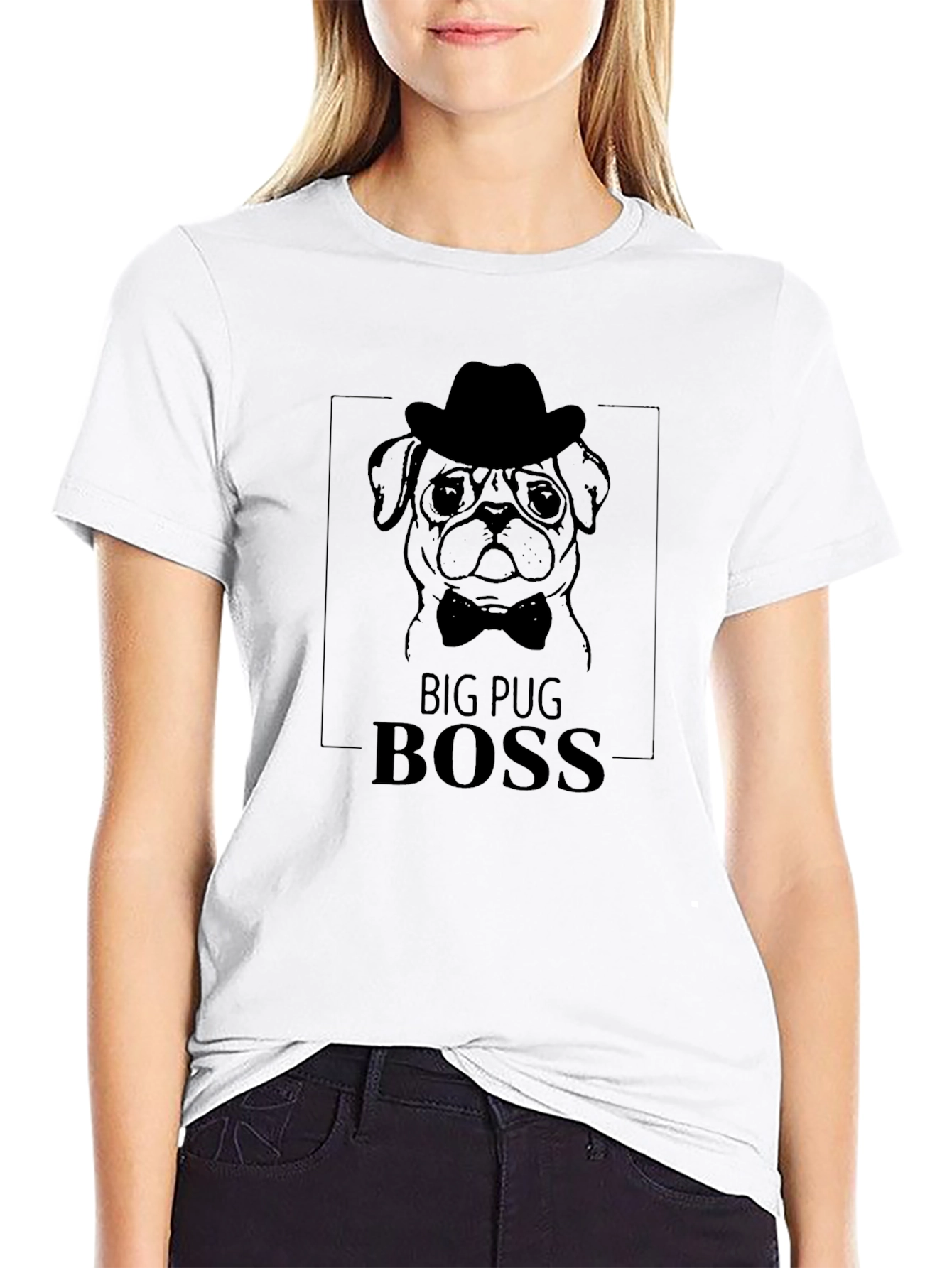 Big Pug Boss Graphic Tee - Black Cotton T-Shirt