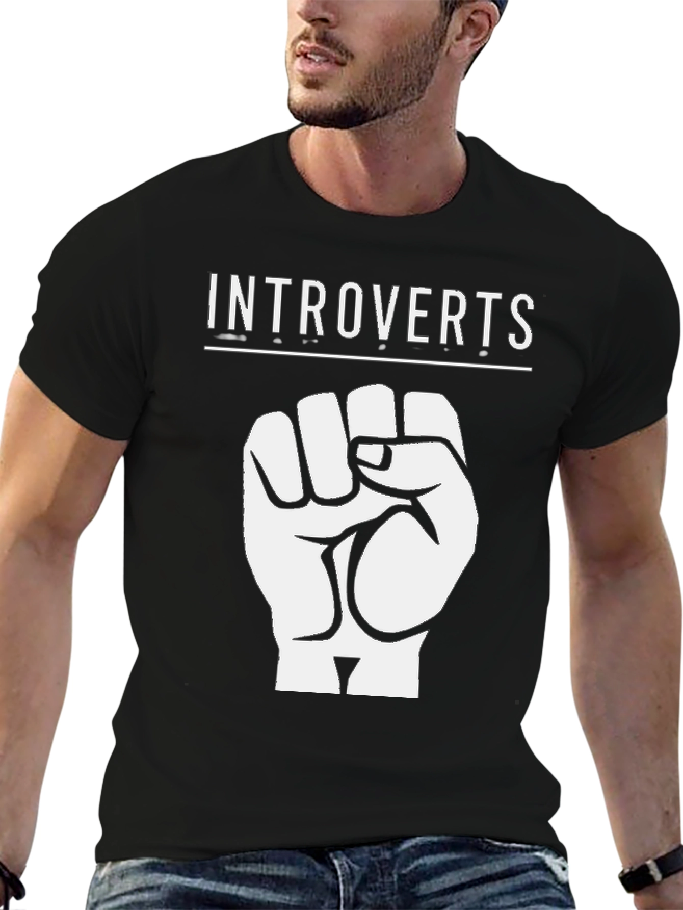 Introverts Fist Graphic T-Shirt - Black Cotton Tee