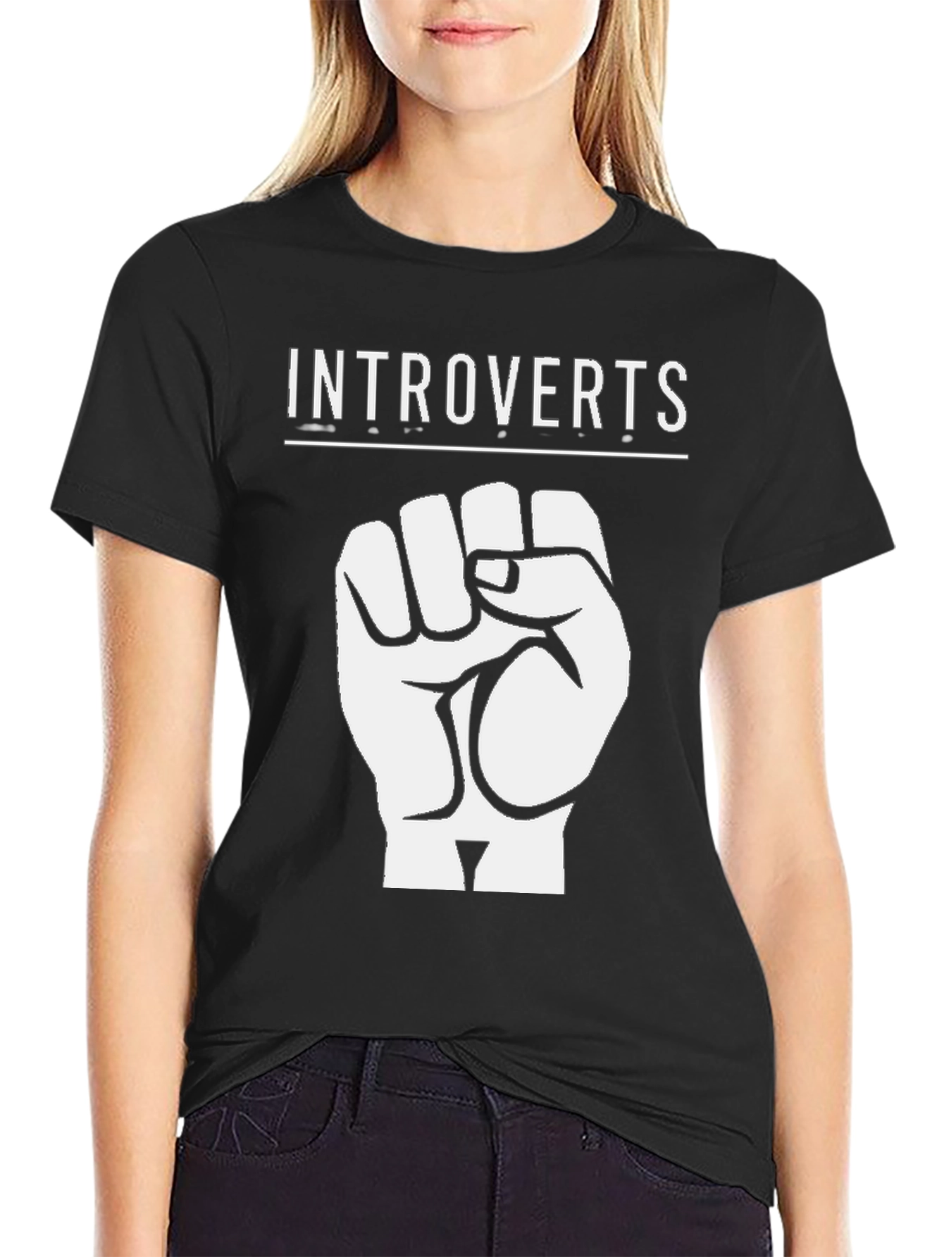 Introverts Fist Graphic T-Shirt - Black Cotton Tee