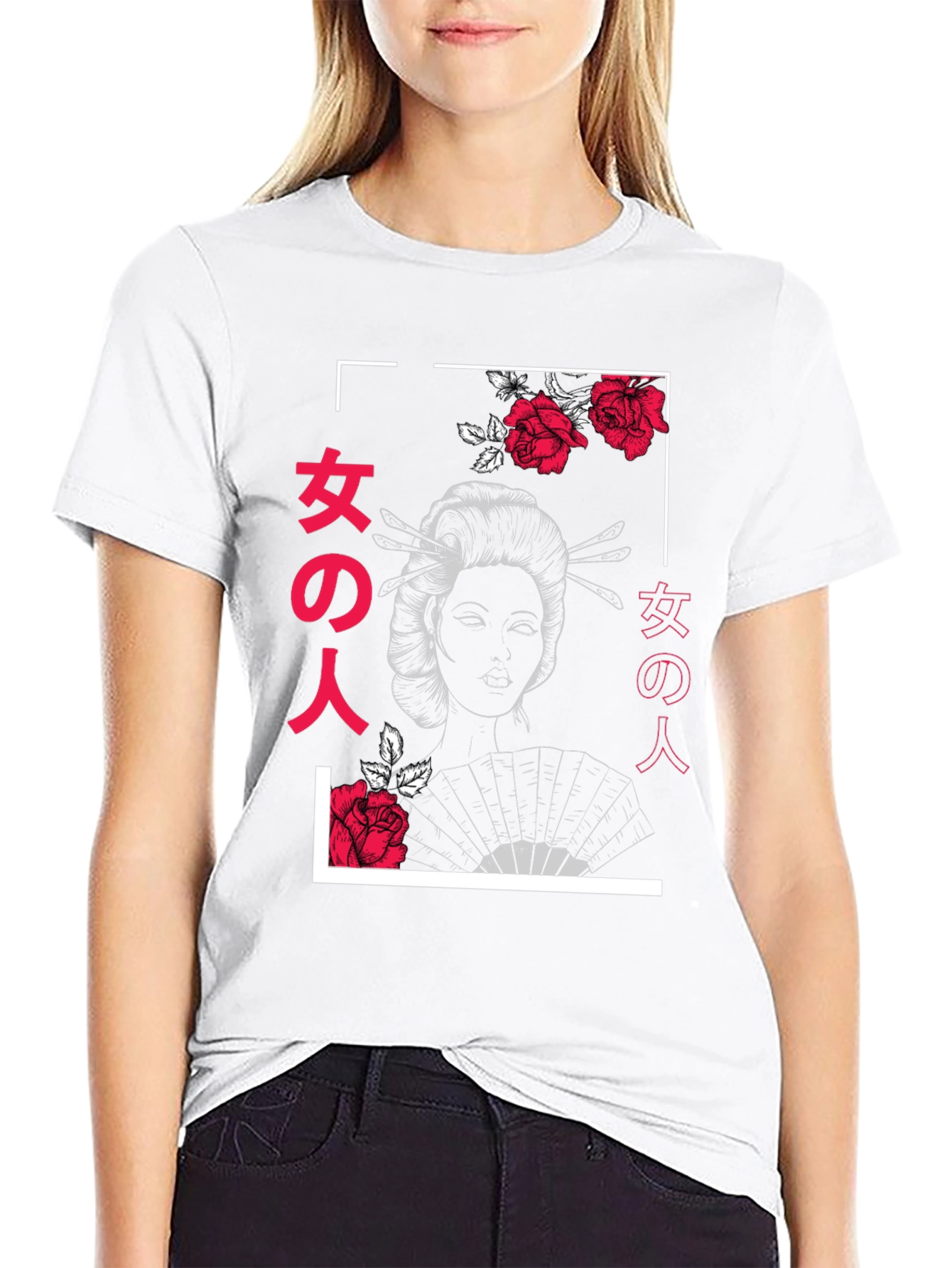 Geisha Rose Graphic Print T-Shirt