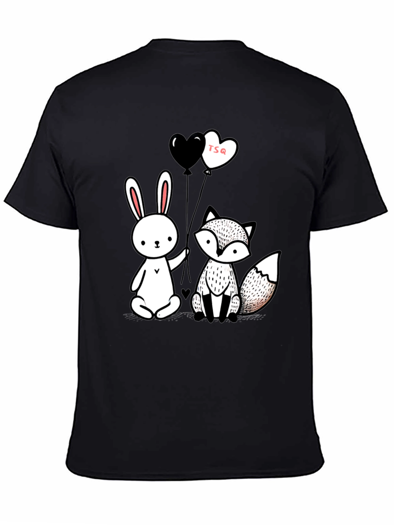 Cute Fox & Rabbit Graphic Tee - Heart Balloons