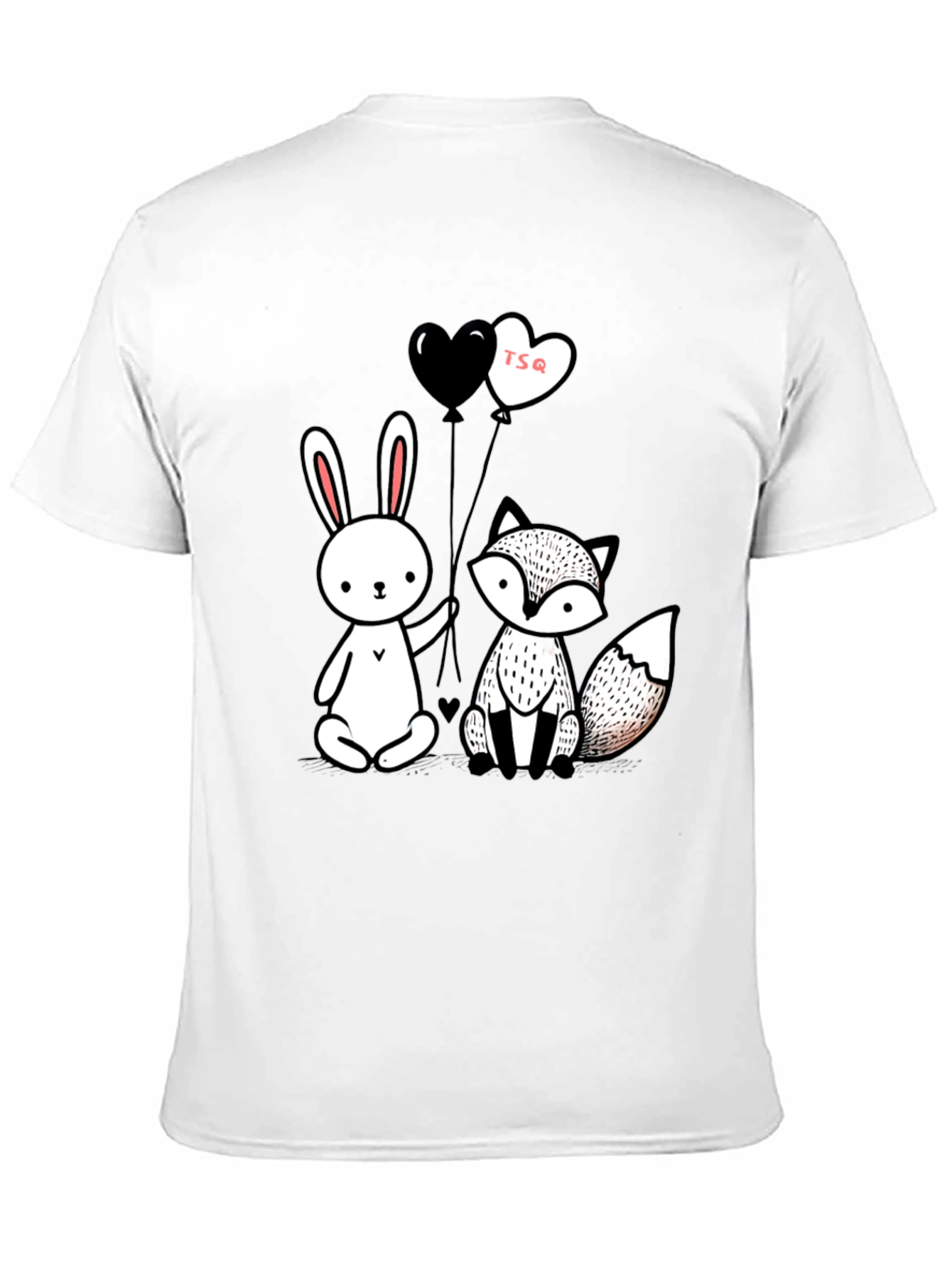 Cute Fox & Rabbit Graphic Tee - Heart Balloons