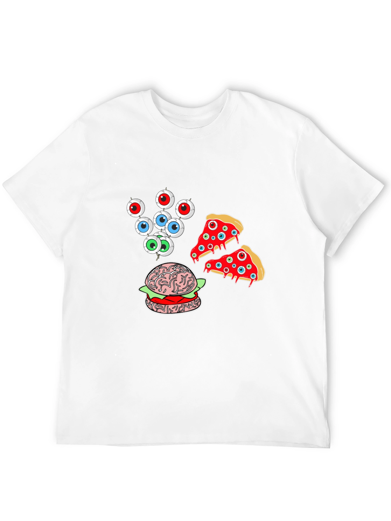 Eyeball Pizza Burger Graphic Black T-Shirt