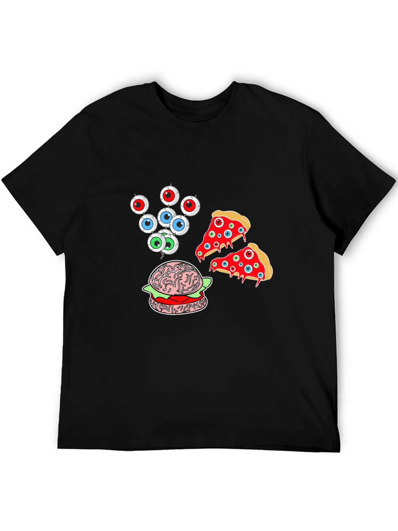 Eyeball Pizza Burger Graphic Black T-Shirt