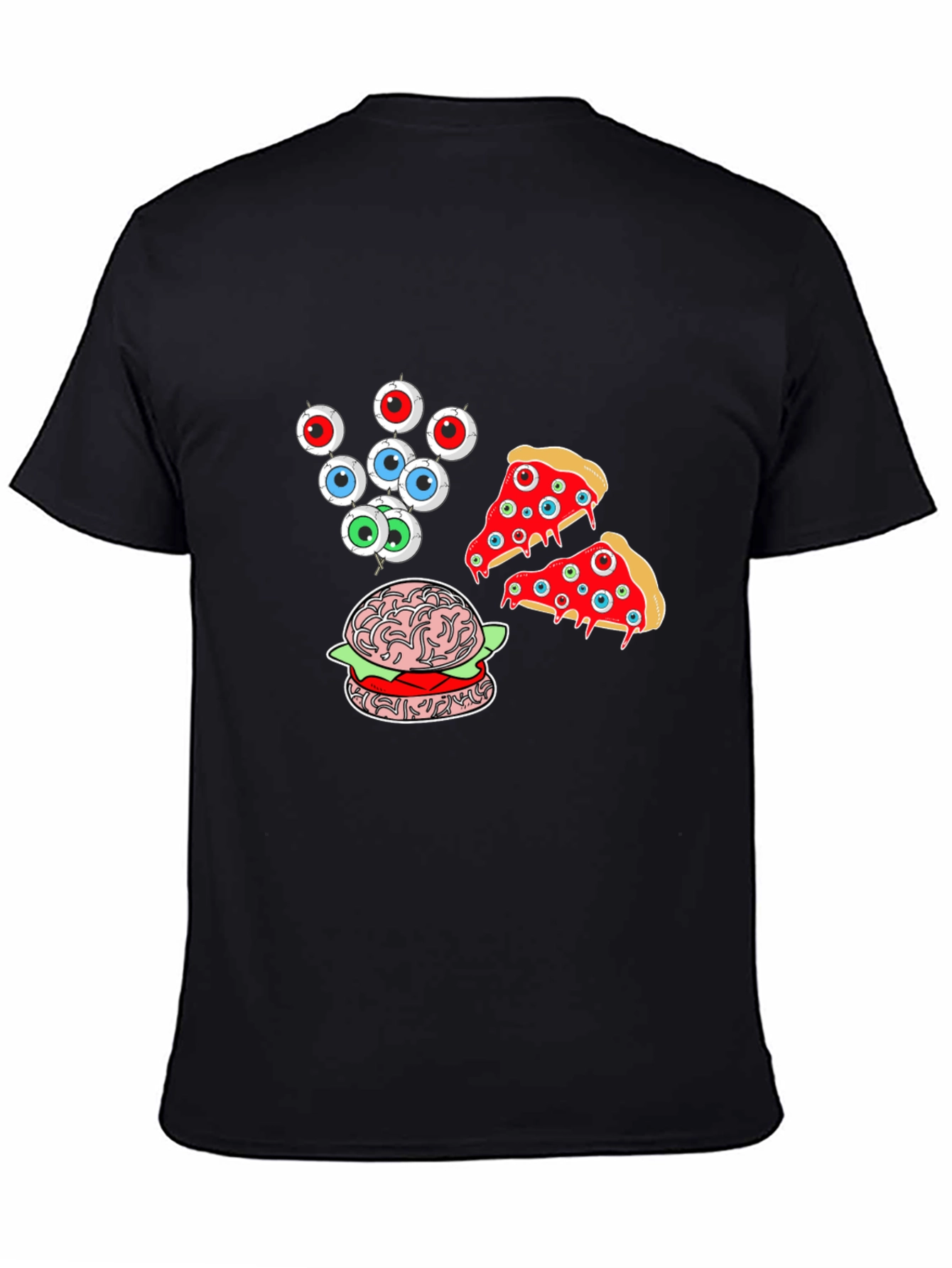 Eyeball Pizza Burger Graphic Black T-Shirt