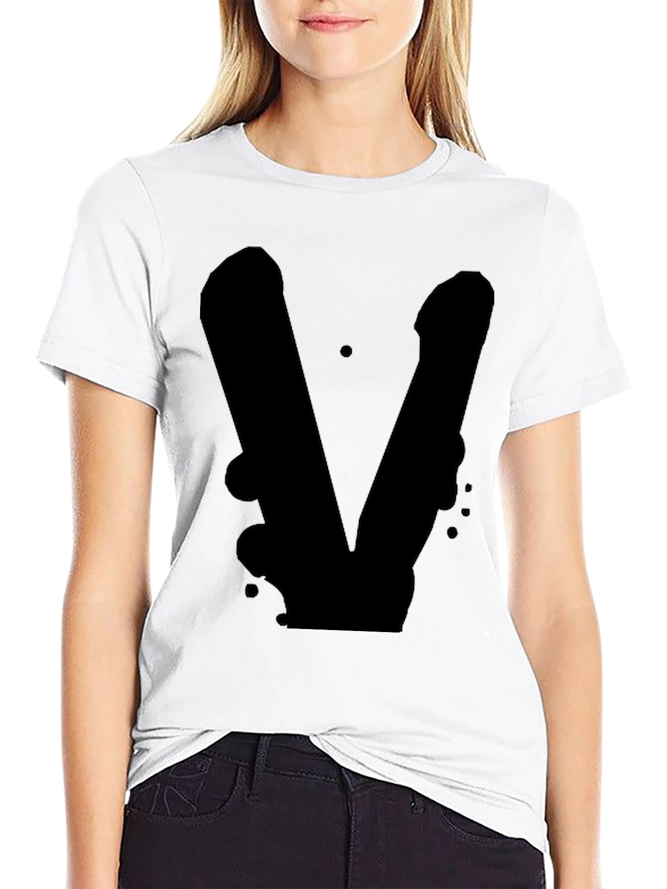 Black T-Shirt with Abstract V Design