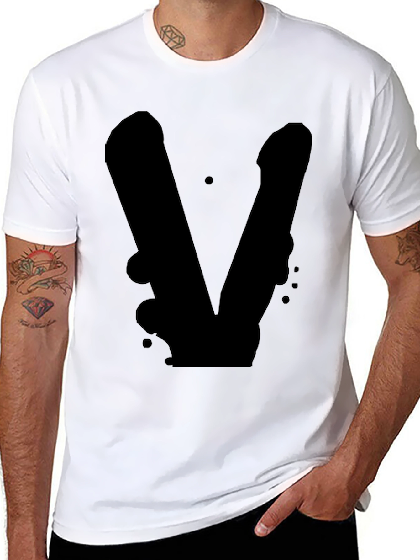 Black T-Shirt with Abstract V Design