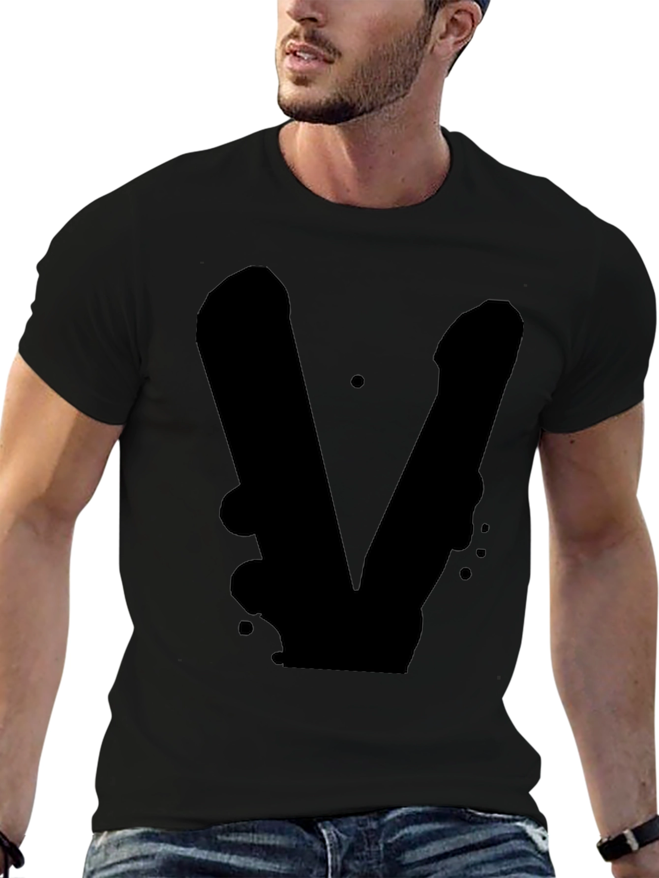 Black T-Shirt with Abstract V Design