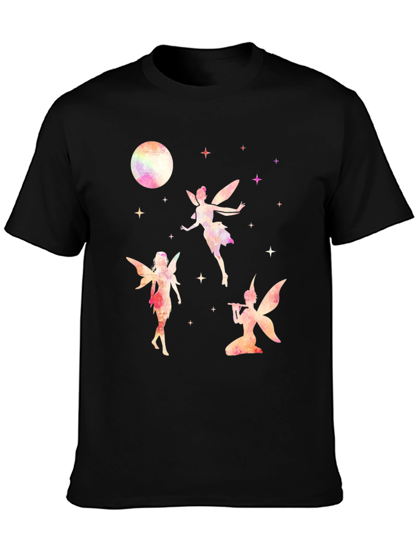 Fairy Moon Graphic Tee - Whimsical Black T-Shirt