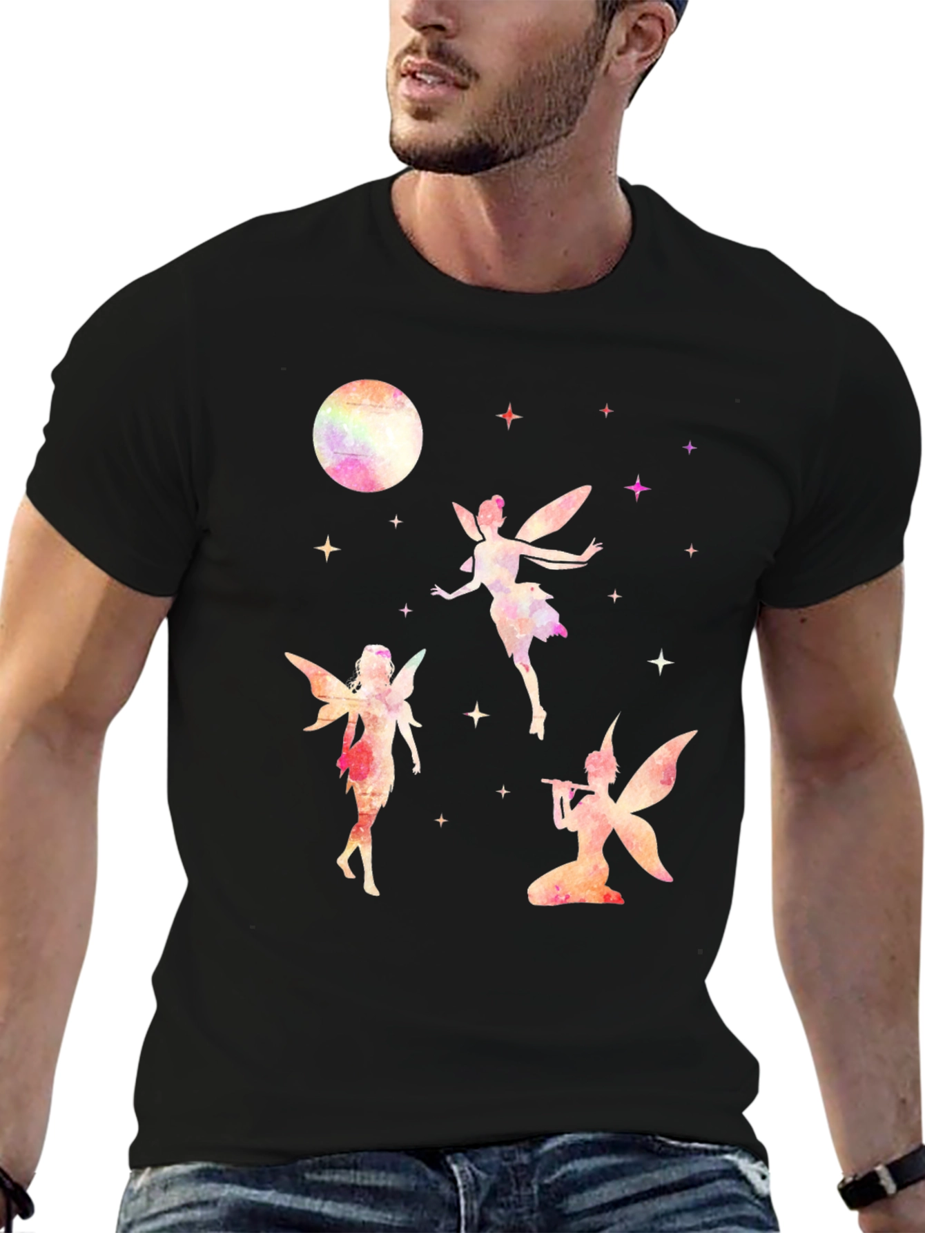 Fairy Moon Graphic Tee - Whimsical Black T-Shirt