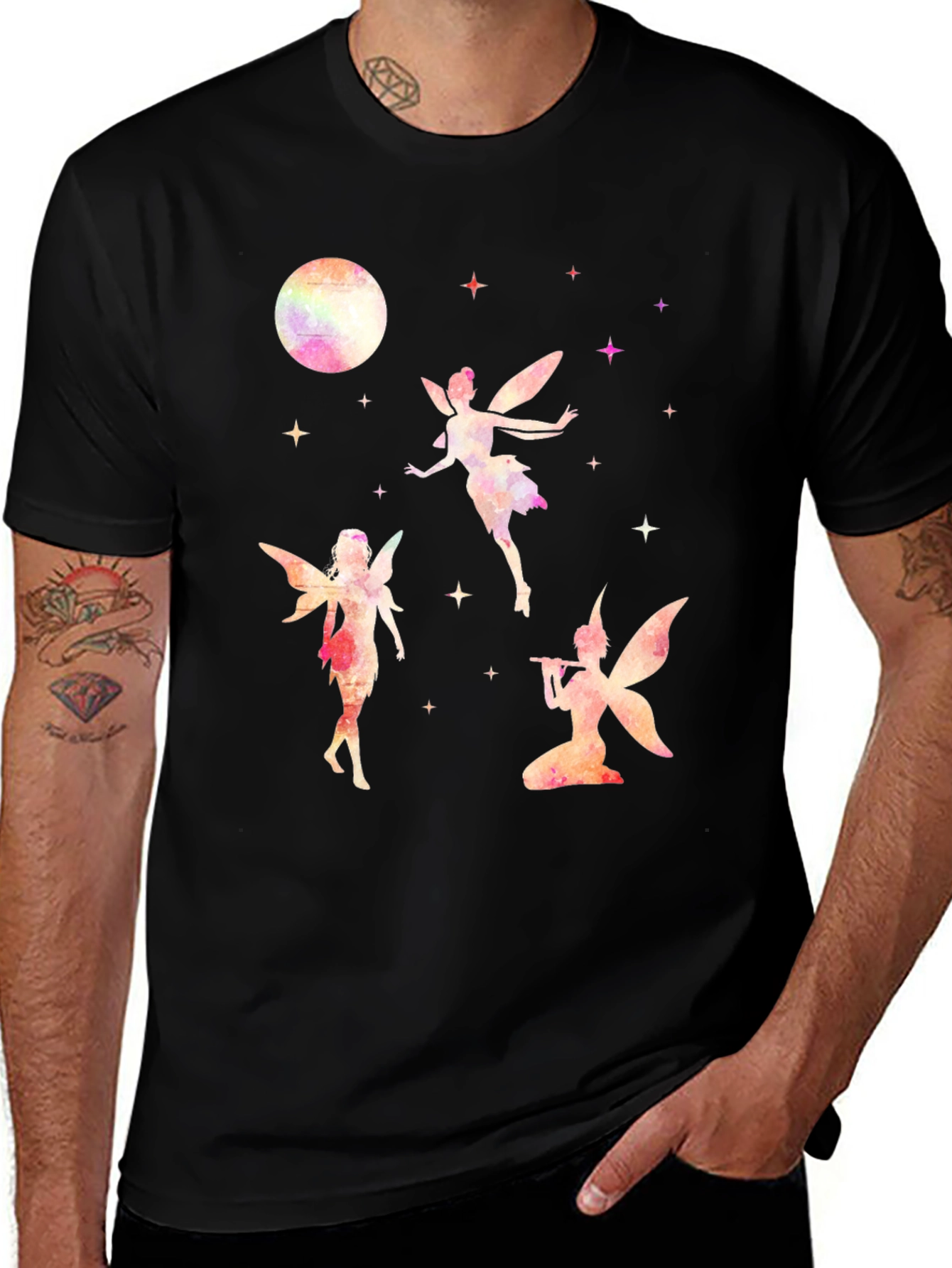 Fairy Moon Graphic Tee - Whimsical Black T-Shirt