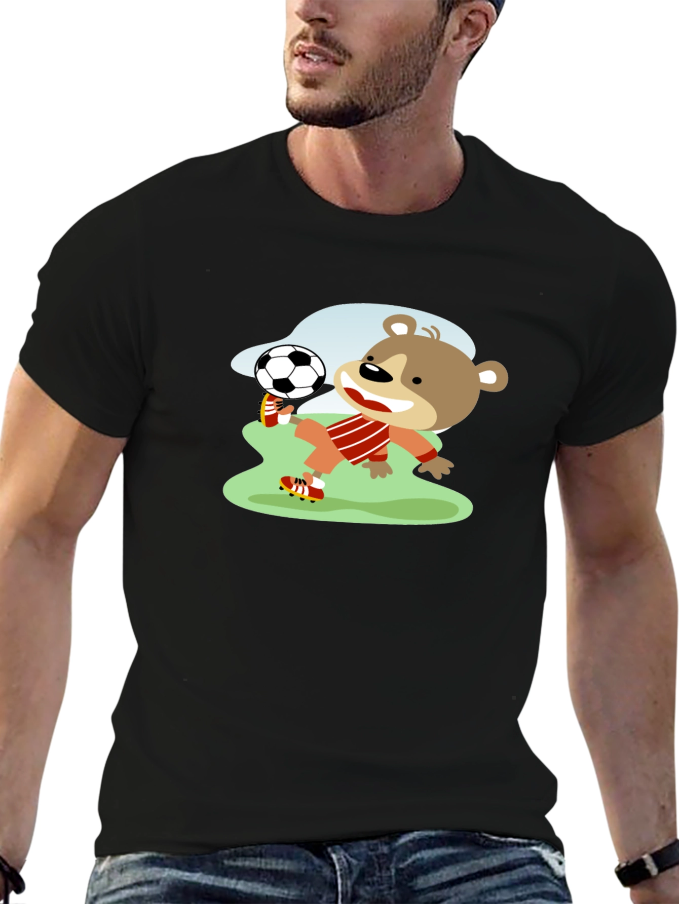 Bear Soccer Player Graphic T-Shirt