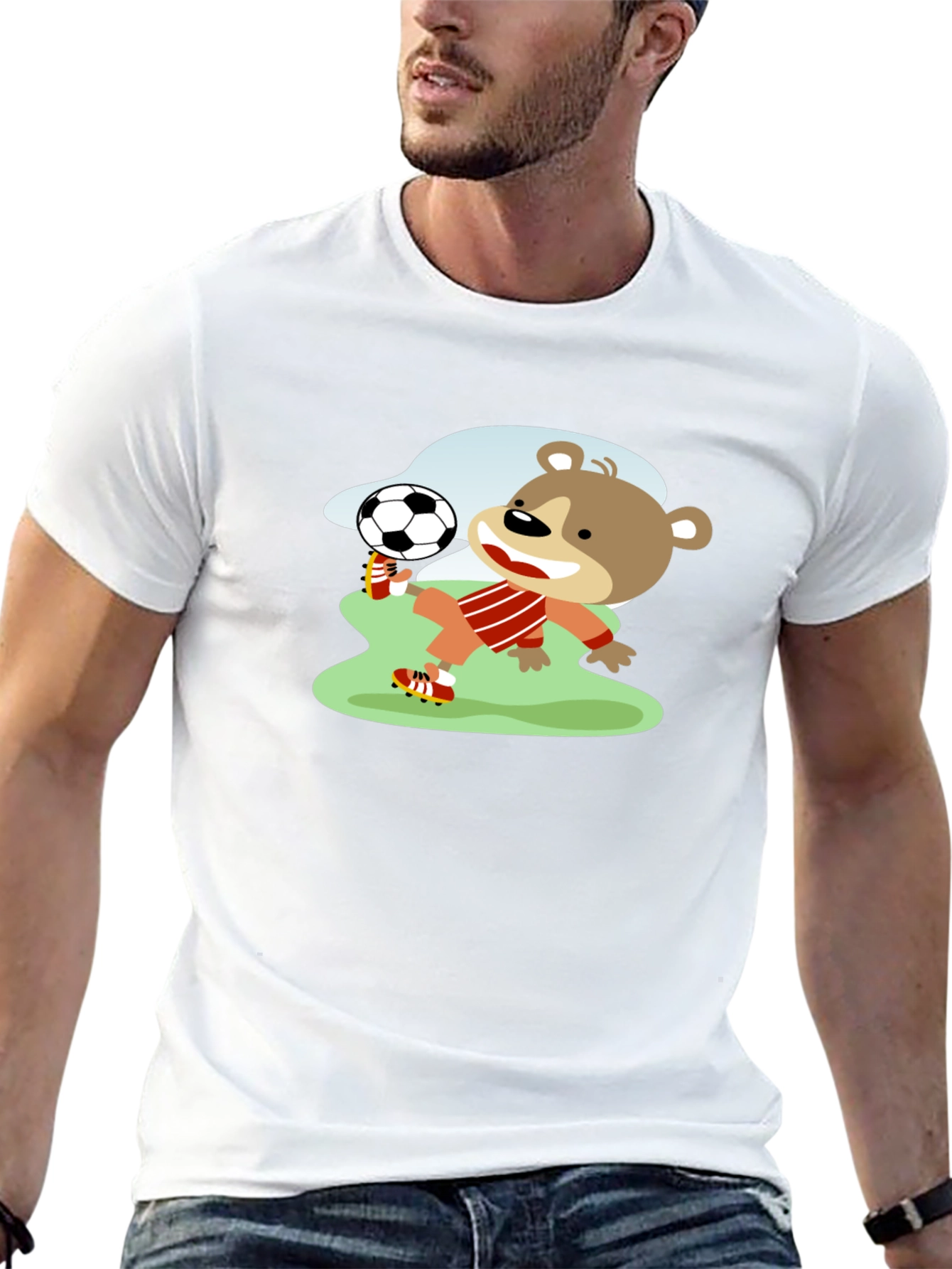 Bear Soccer Player Graphic T-Shirt