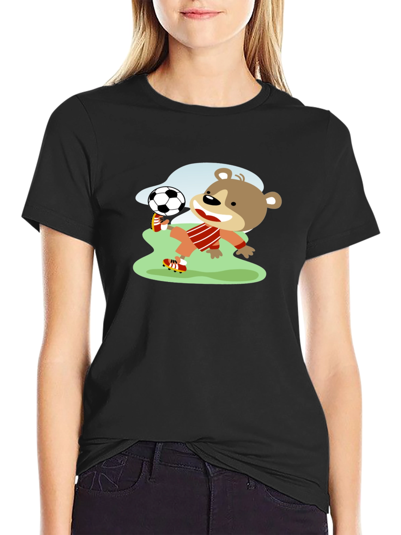 Bear Soccer Player Graphic T-Shirt