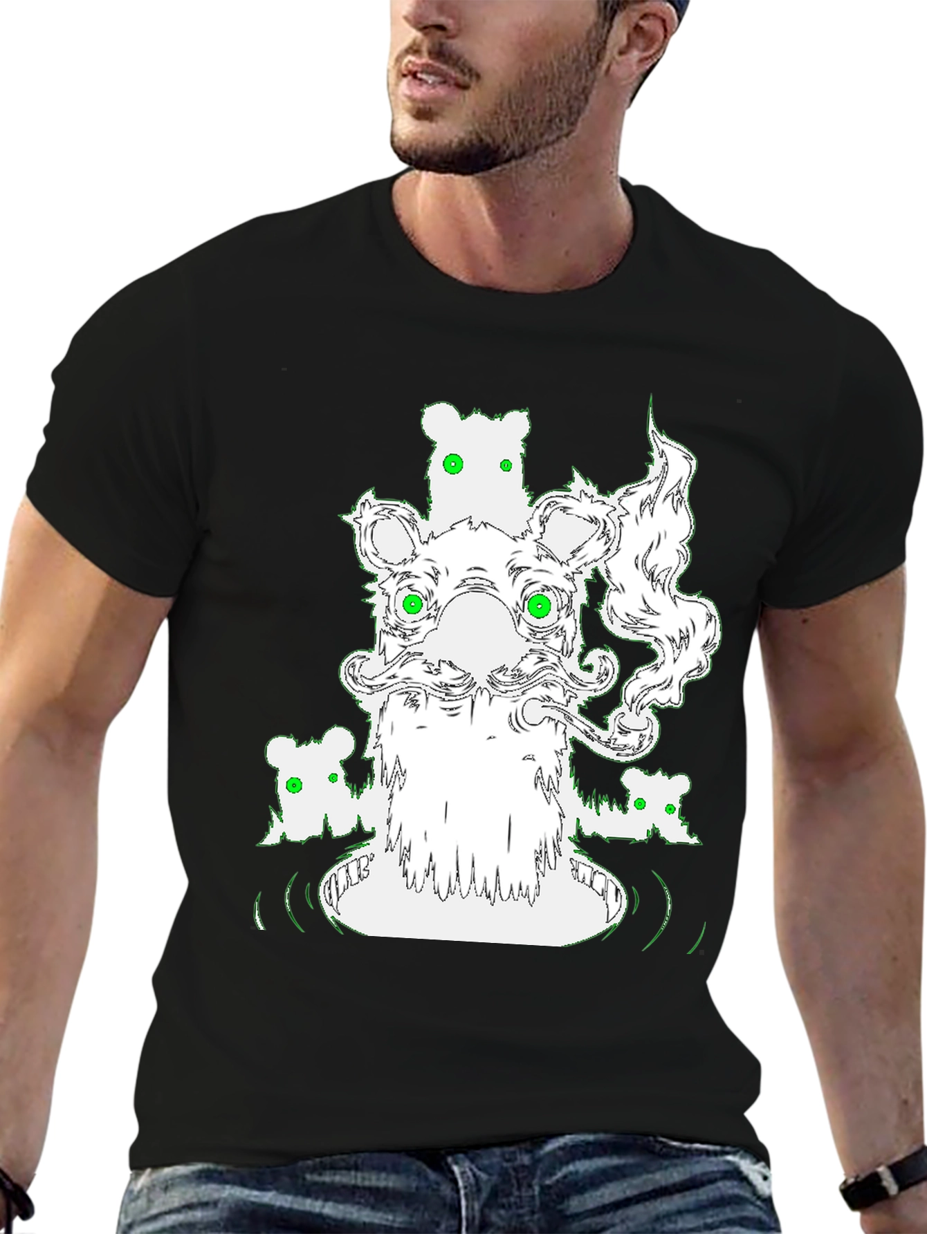 Cool Graphic Bear T-Shirt - Black Cotton Tee