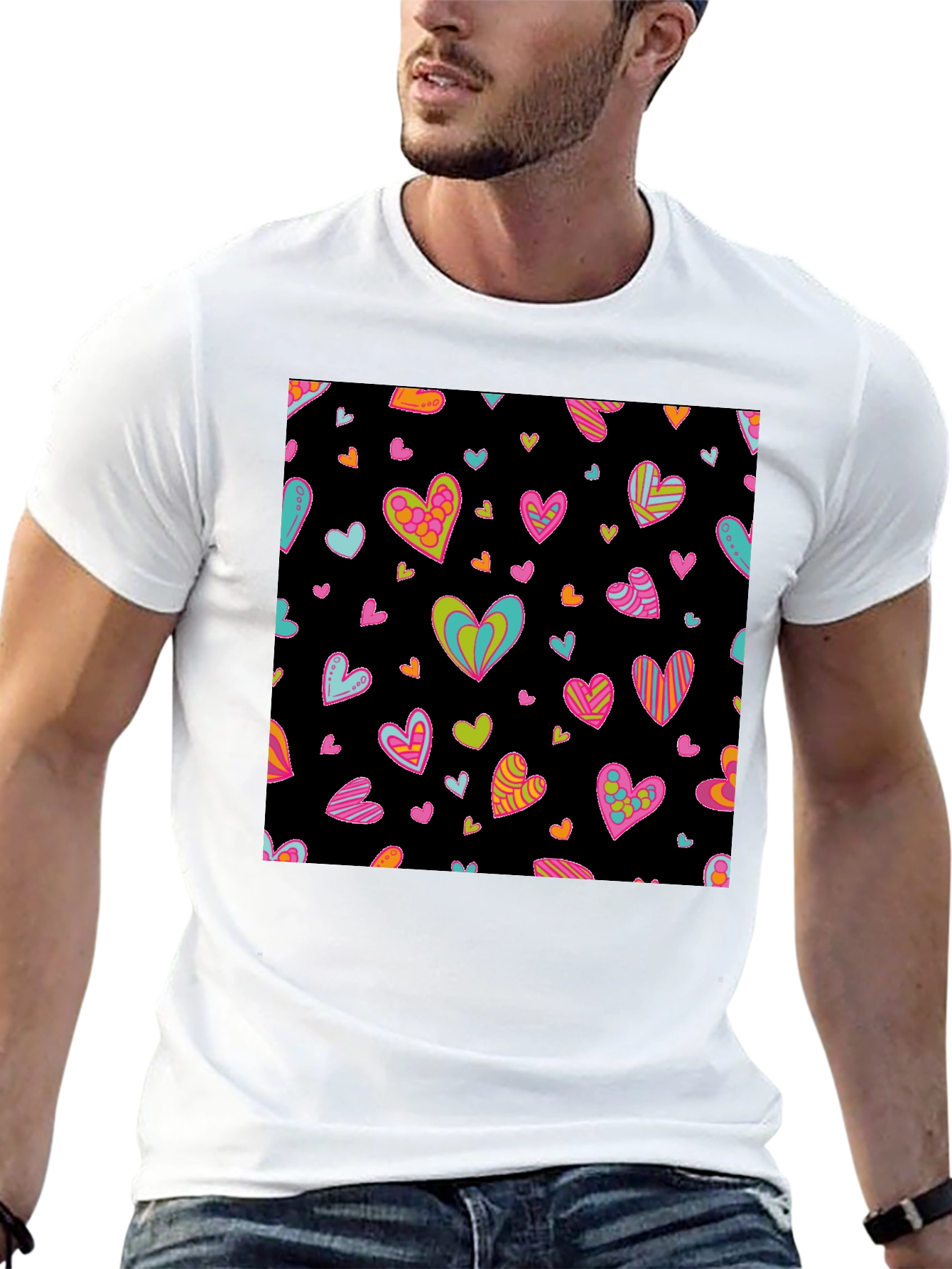 Groovy Heart Print Black T-Shirt