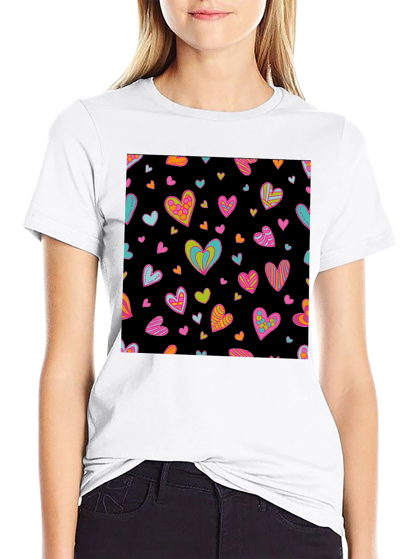Groovy Heart Print Black T-Shirt