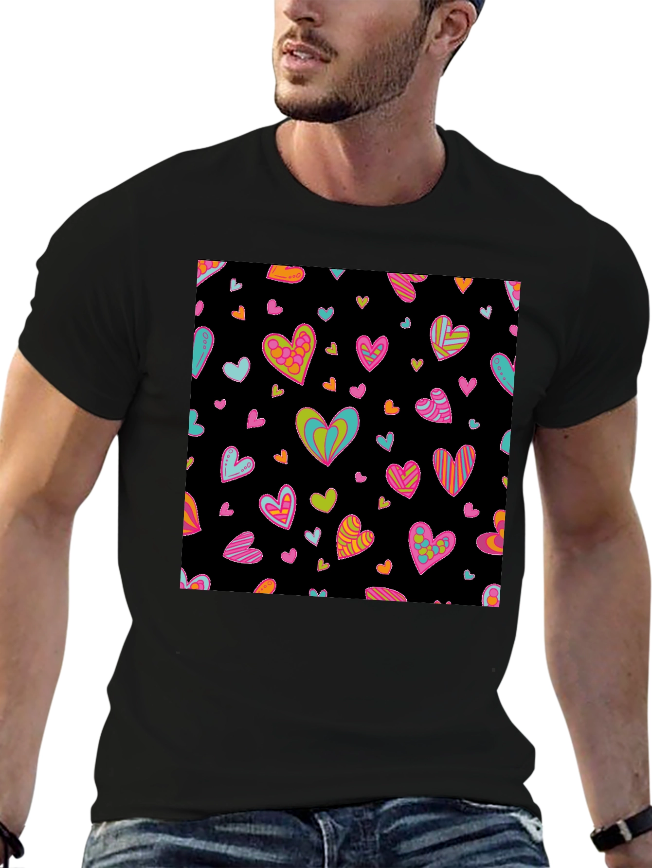Groovy Heart Print Black T-Shirt