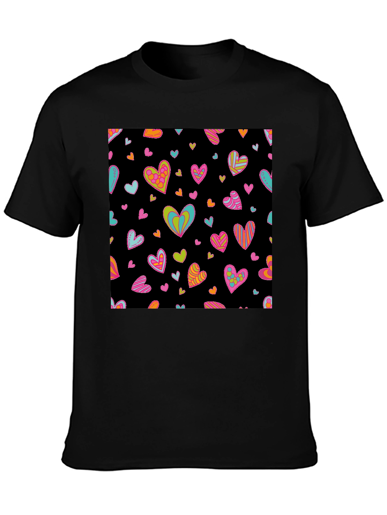 Groovy Heart Print Black T-Shirt