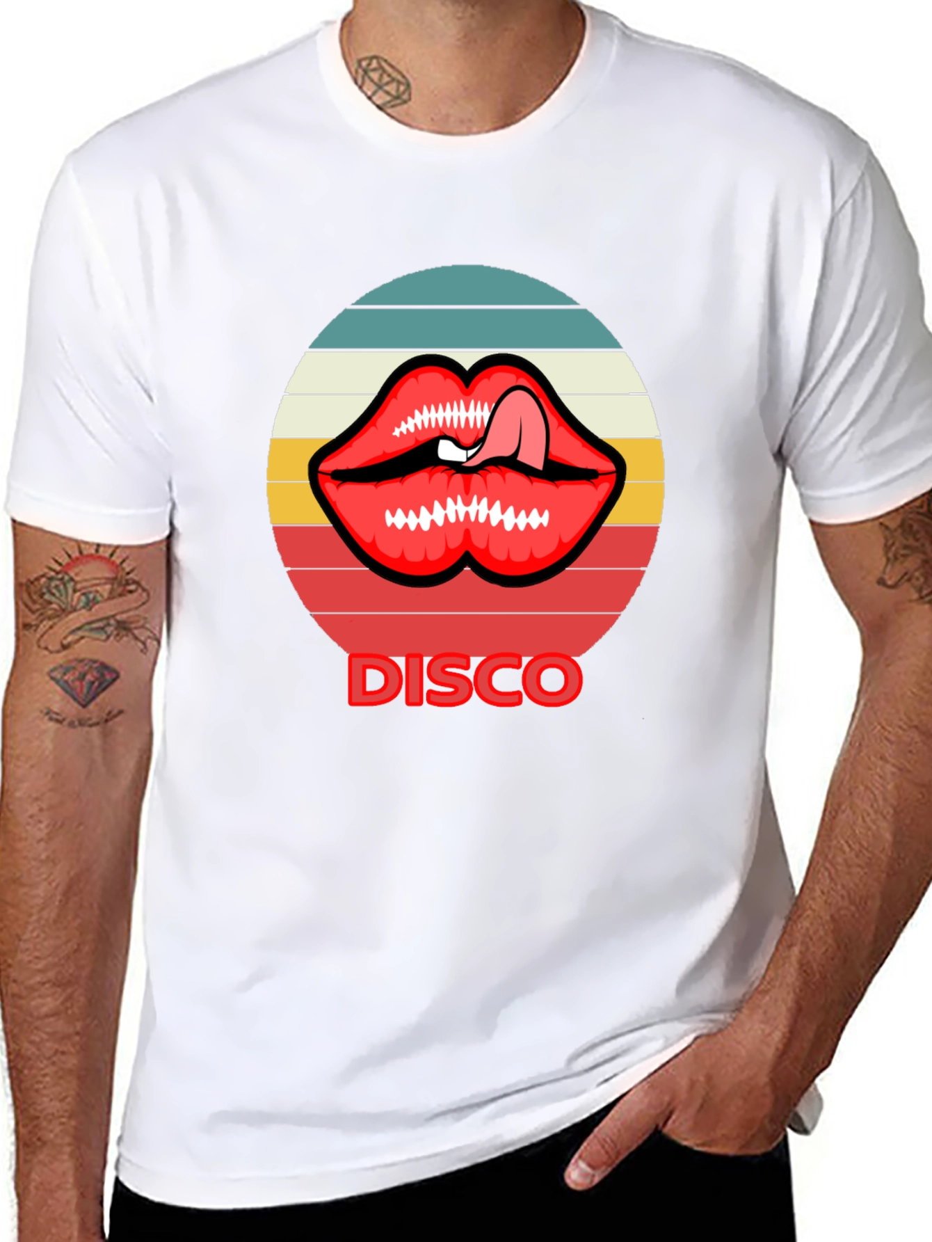 Retro Disco Lips Graphic Tee - Unique Design!