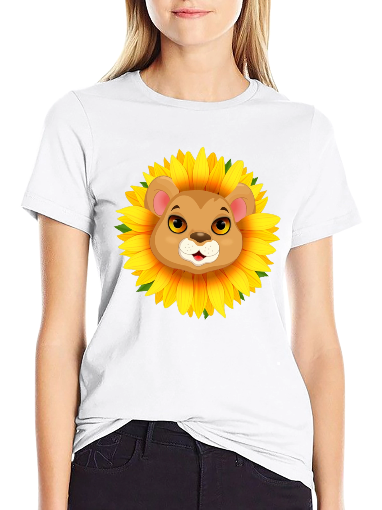 Lion Sunflower Graphic T-Shirt