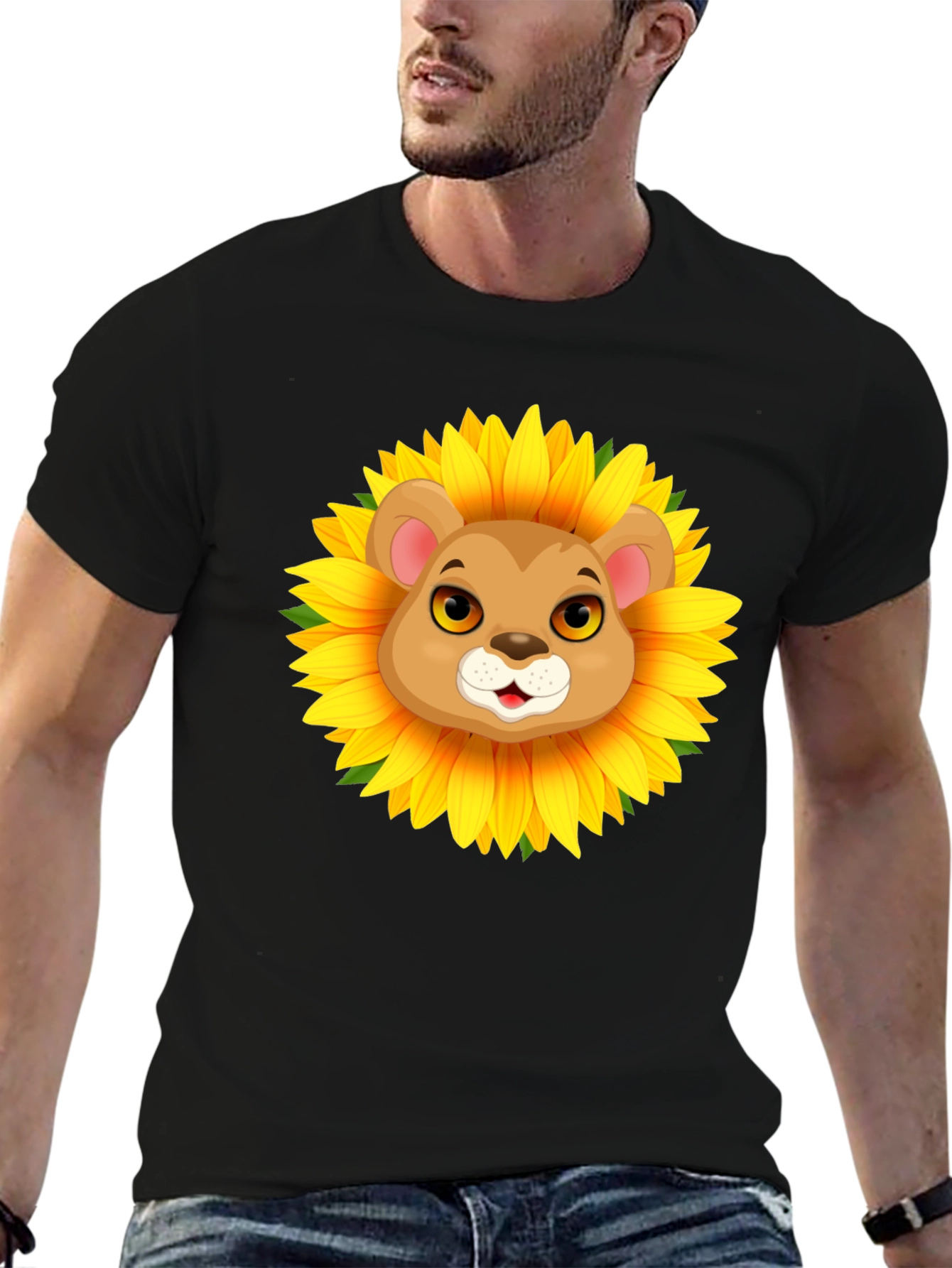 Lion Sunflower Graphic T-Shirt