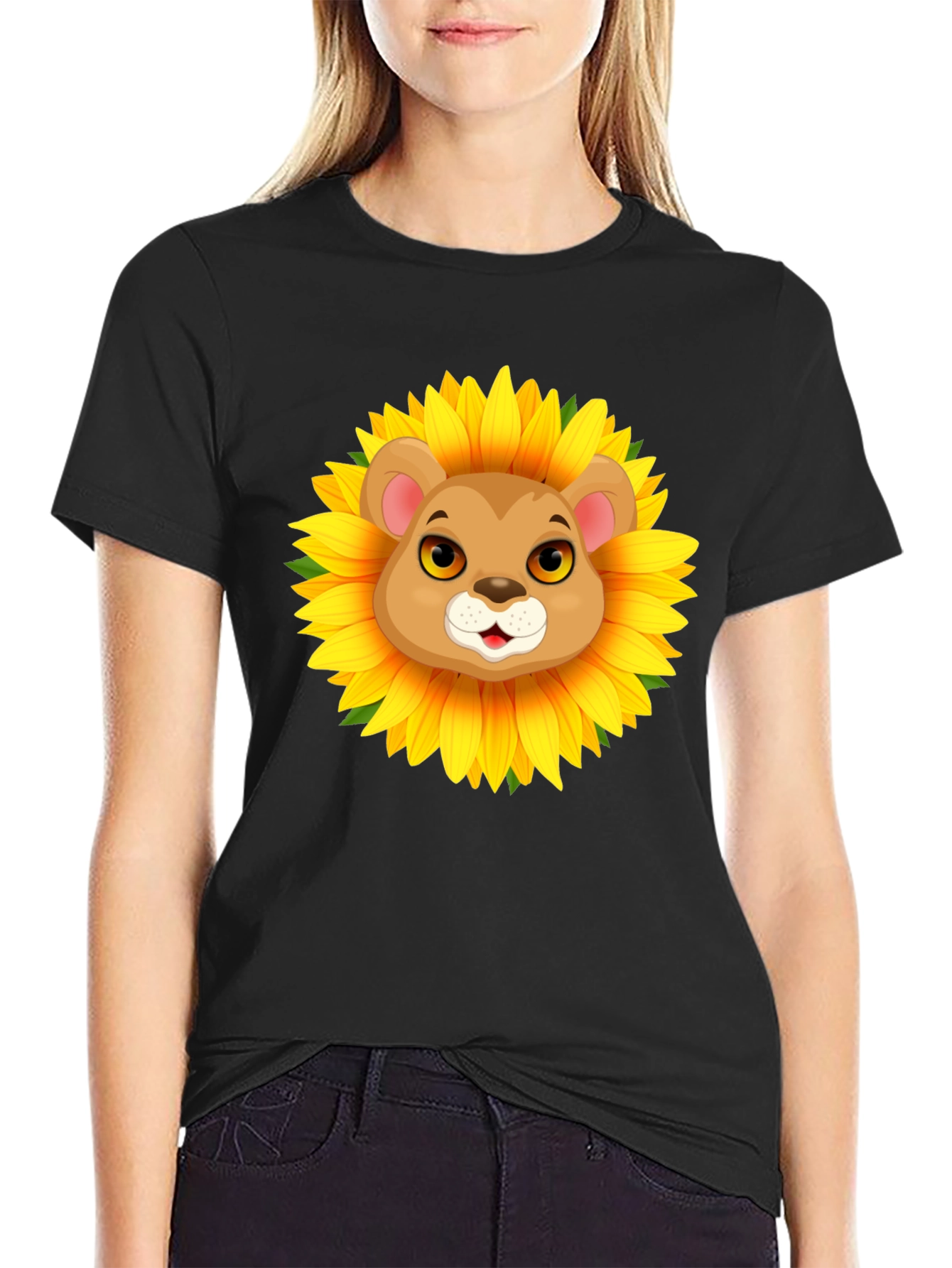 Lion Sunflower Graphic T-Shirt