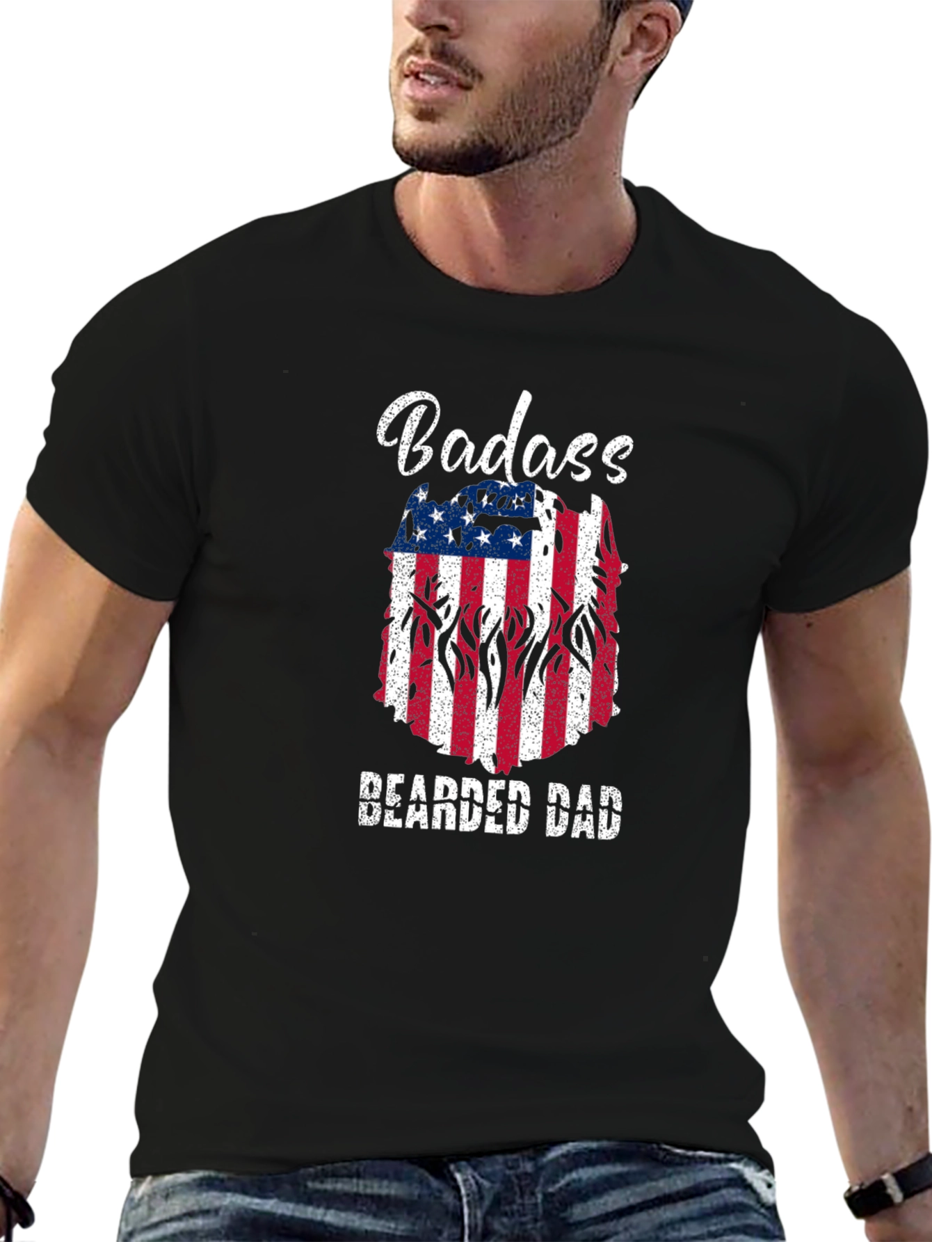 Badass Bearded Dad T-Shirt: Patriotic USA Flag Graphic