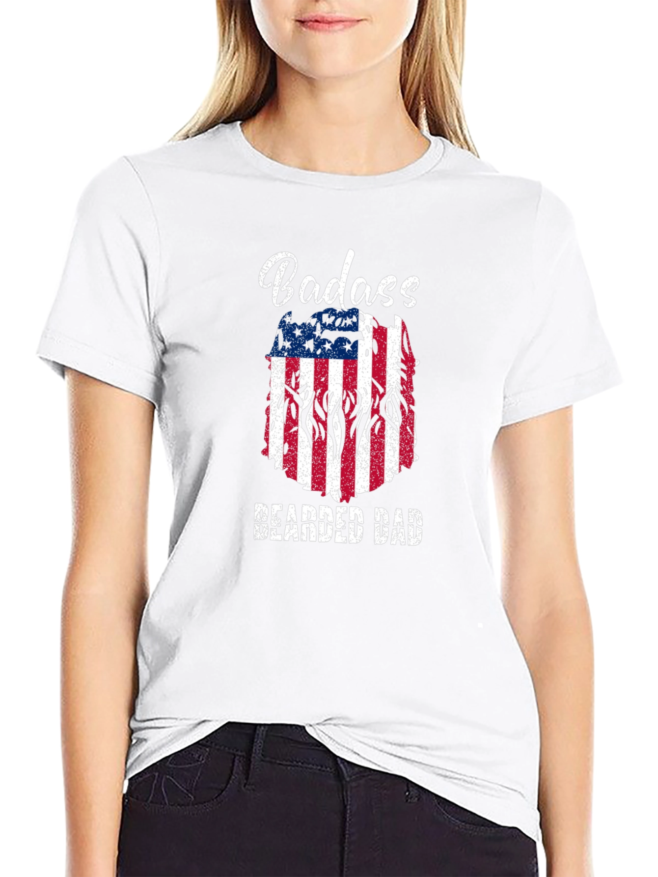 Badass Bearded Dad T-Shirt: Patriotic USA Flag Graphic